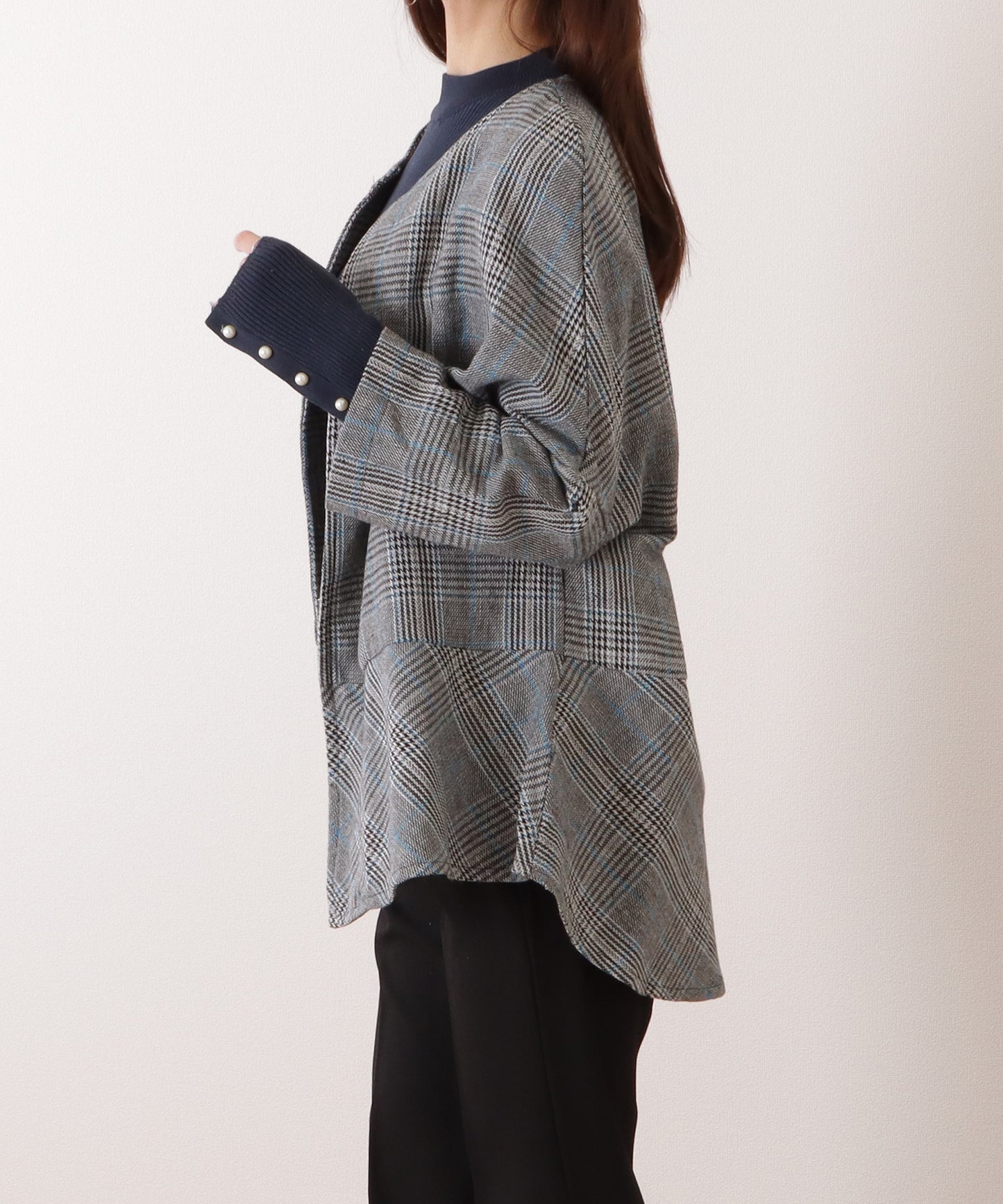 チェック柄 7分袖 ドルマン ポンチョ コート