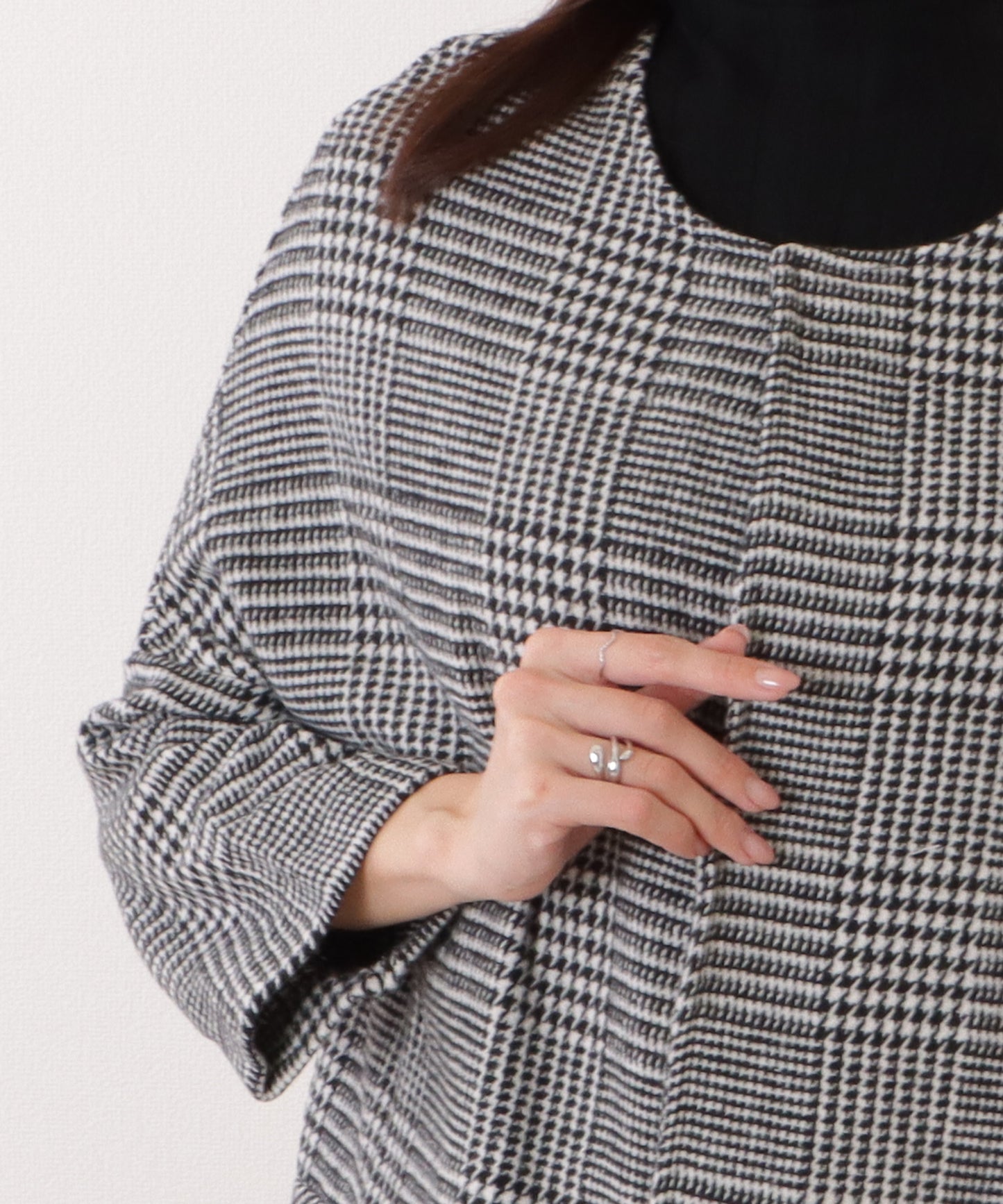 チェック柄 7分袖 ドルマン ポンチョ コート