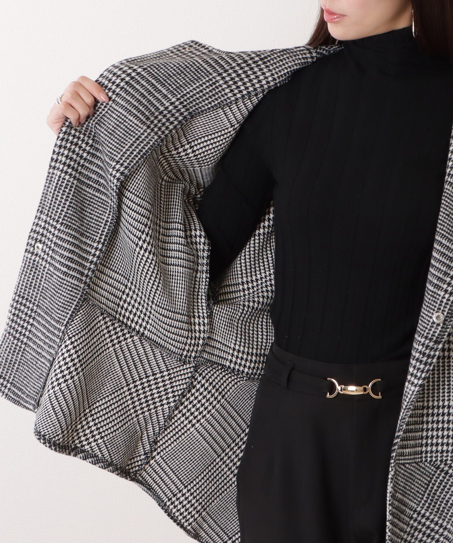 チェック柄 7分袖 ドルマン ポンチョ コート