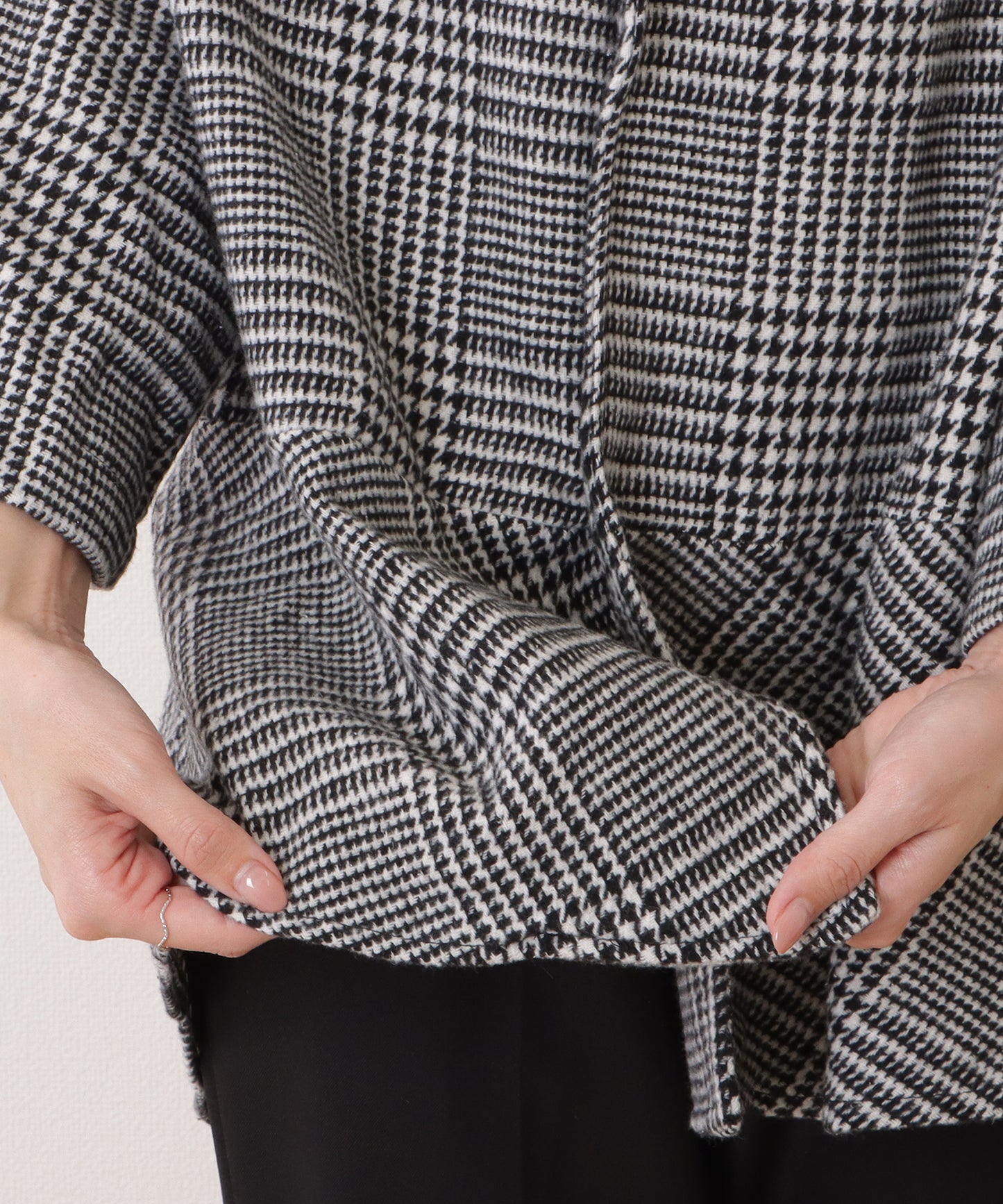 チェック柄 7分袖 ドルマン ポンチョ コート