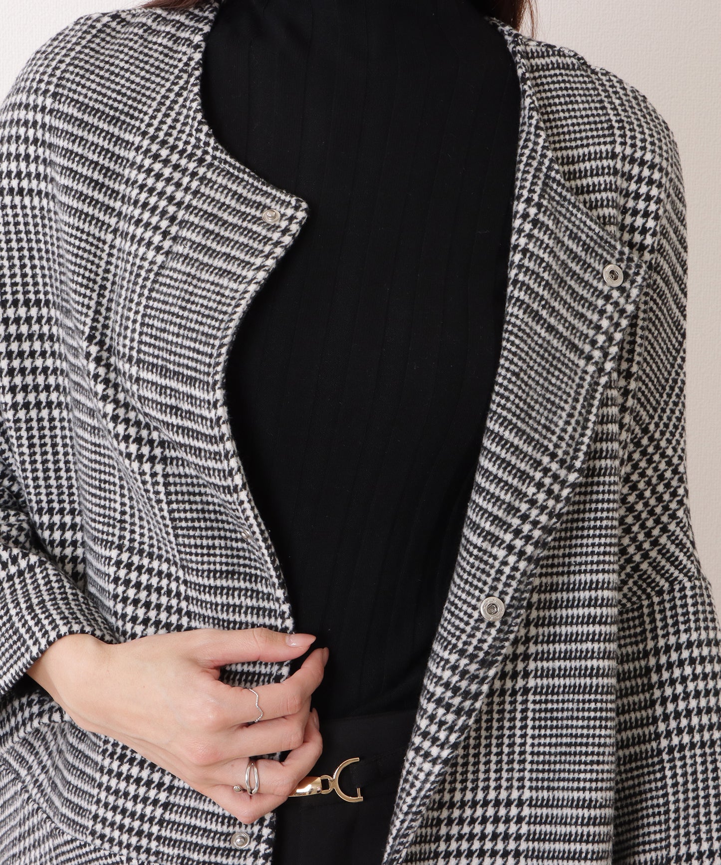 チェック柄 7分袖 ドルマン ポンチョ コート