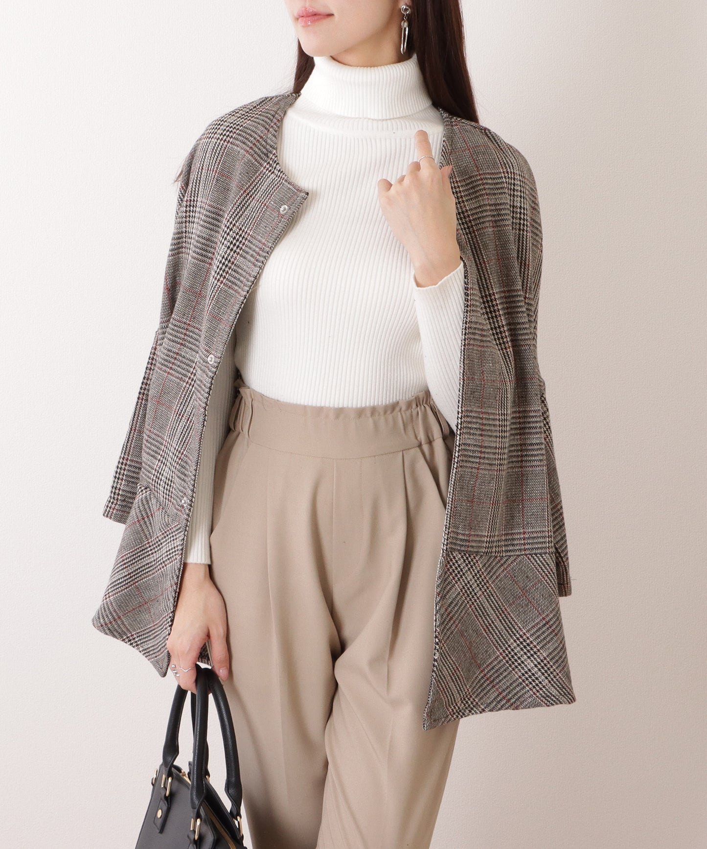 チェック柄 7分袖 ドルマン ポンチョ コート