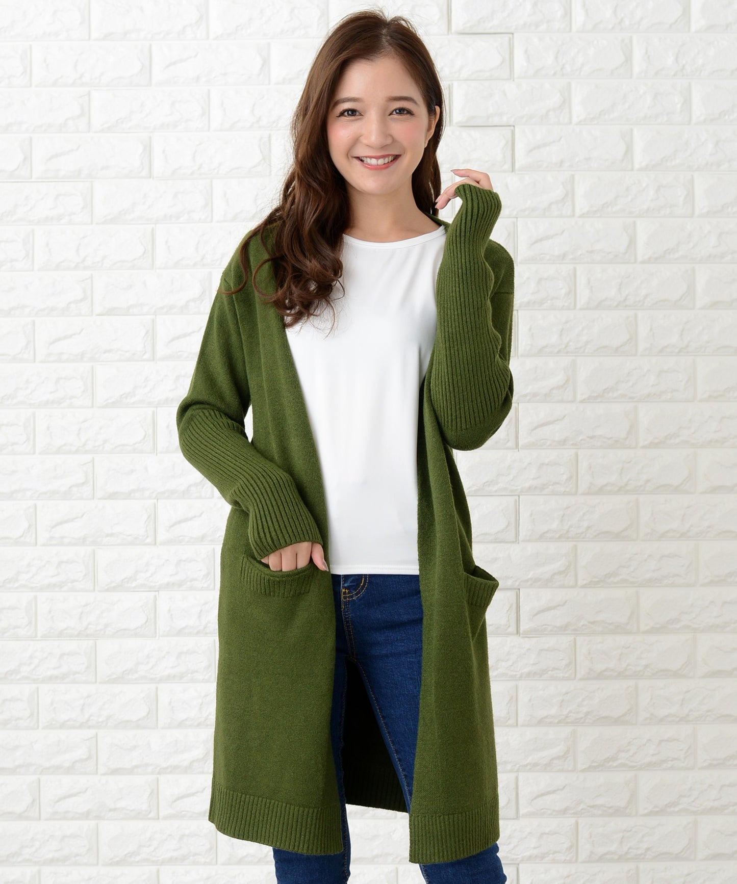 Iラインロング丈無地ニットカーディガン・アウター