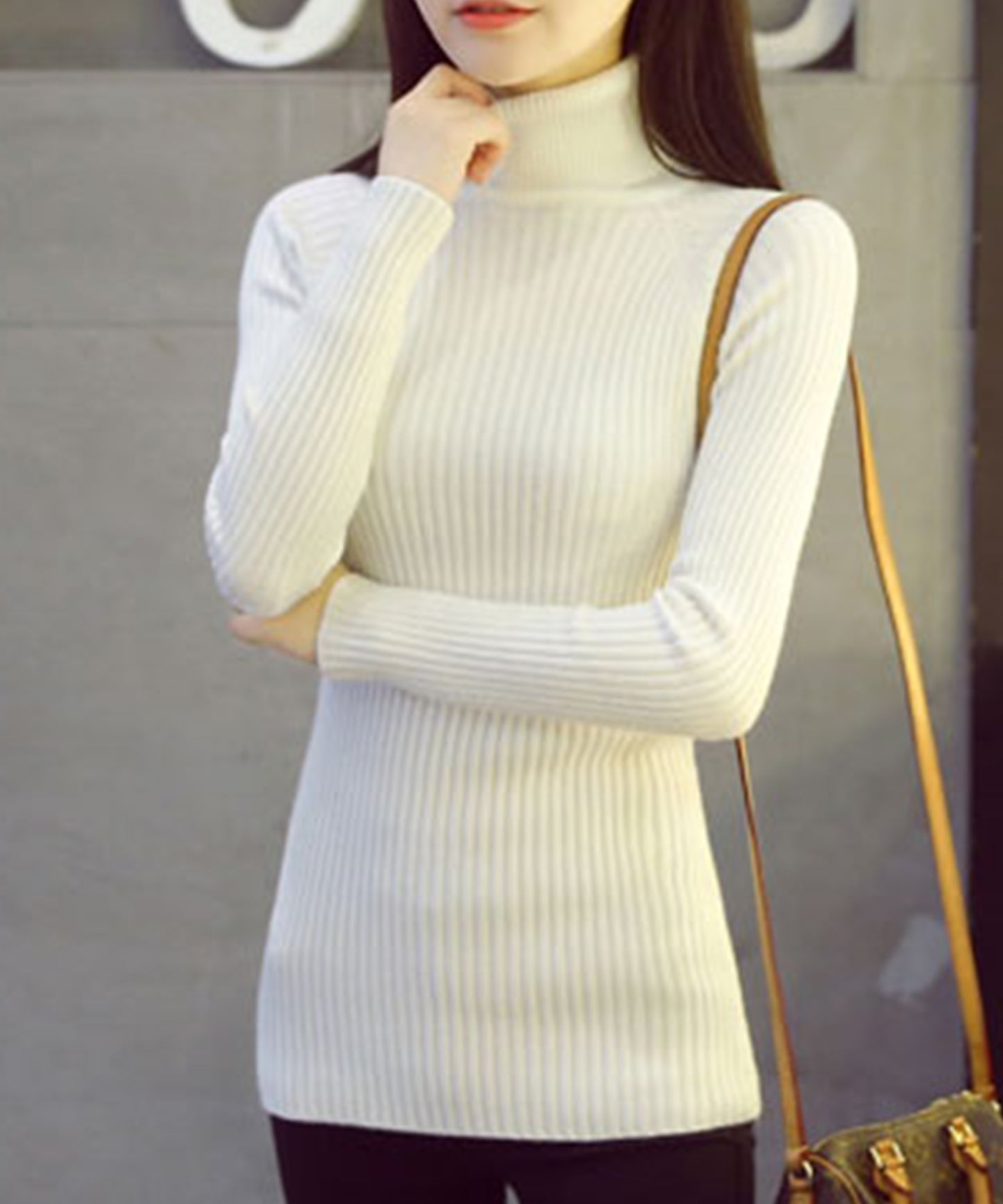 リブ タートルネック ニット