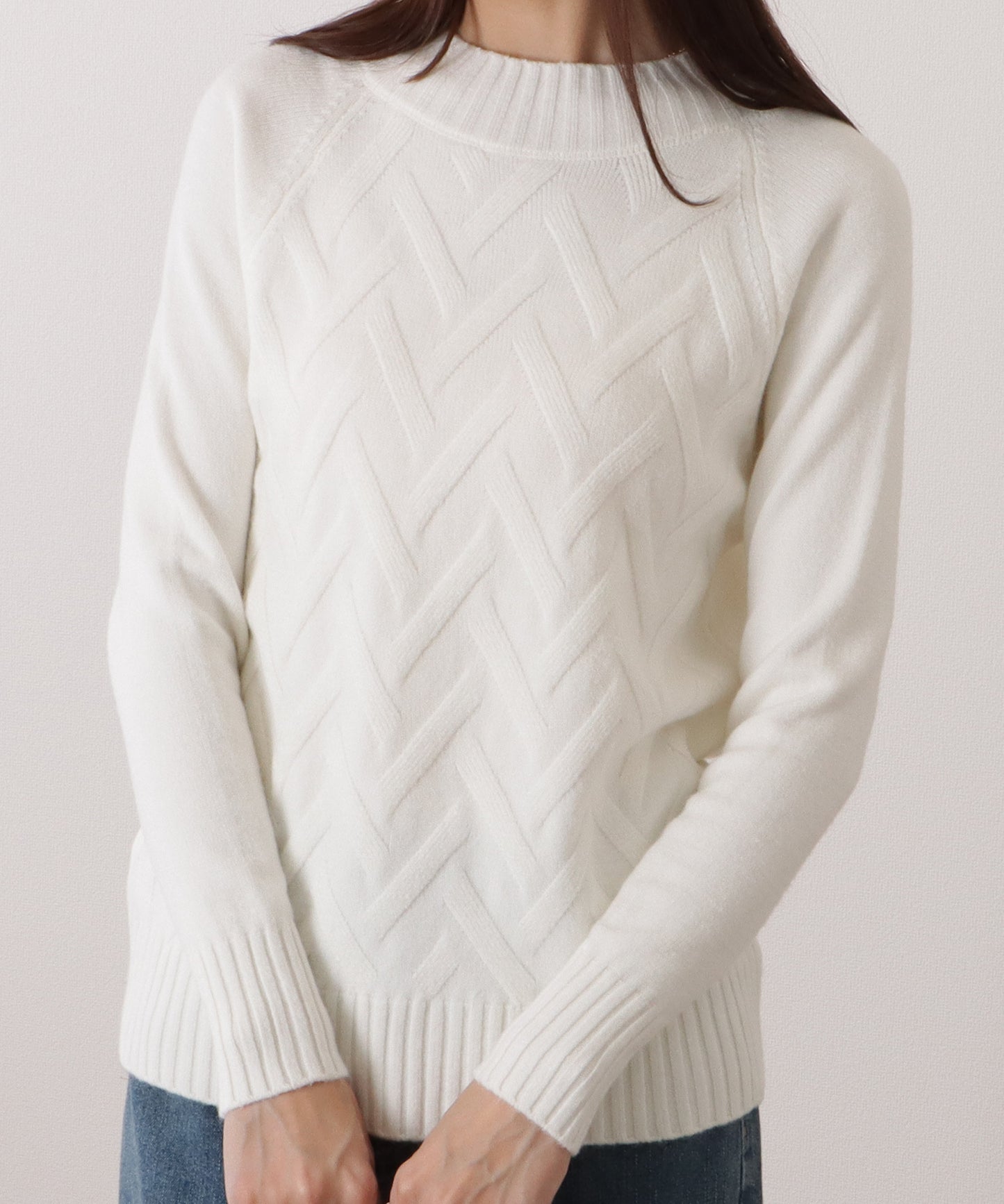 シェブロン柄ハイネックニットプルオーバー