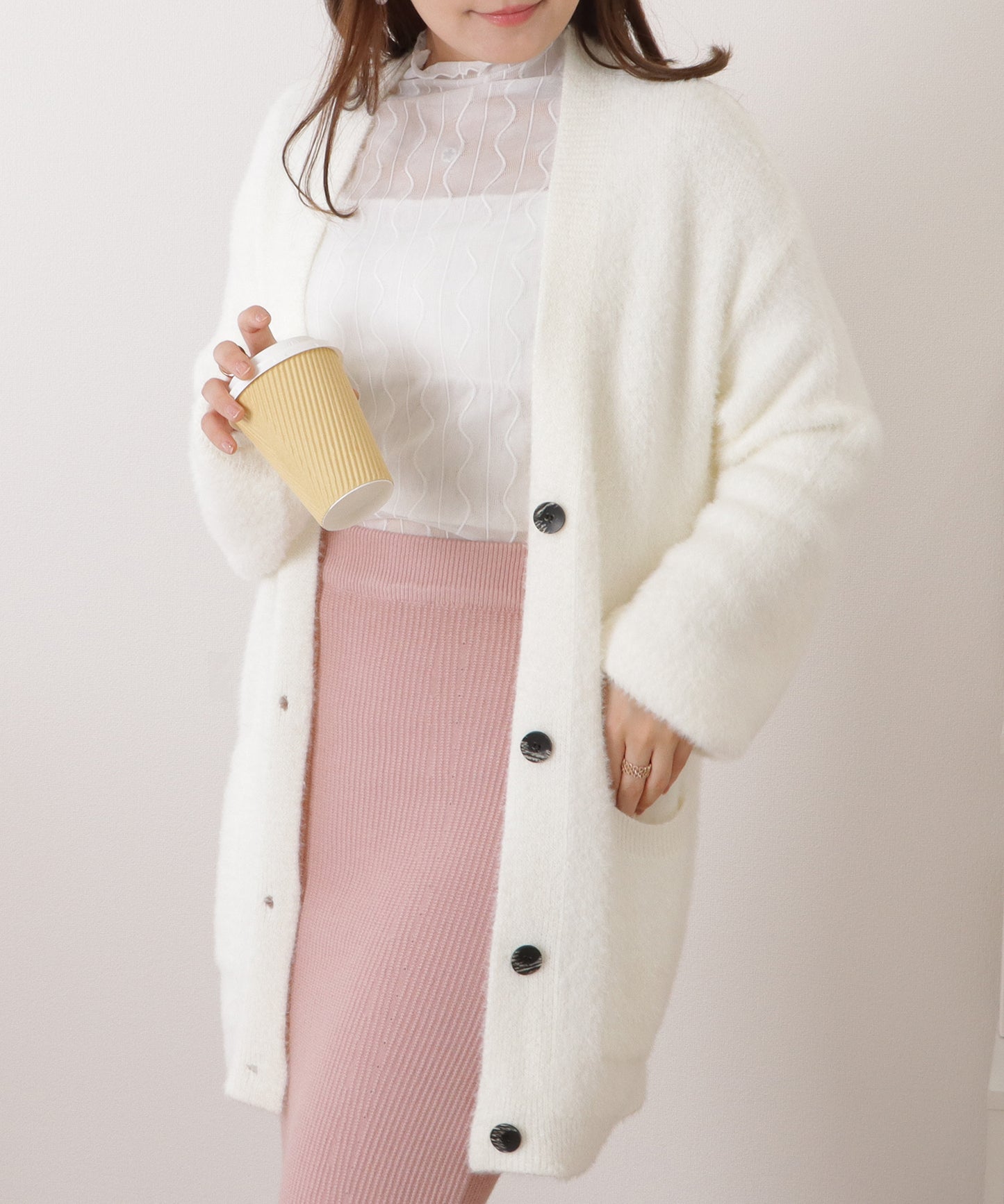 モヘヤ風シャギーニット長袖カーディガン