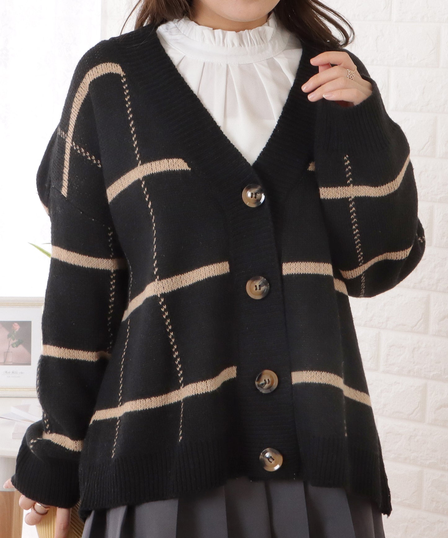 チェック柄ビッグシルエットニットカーディガン
