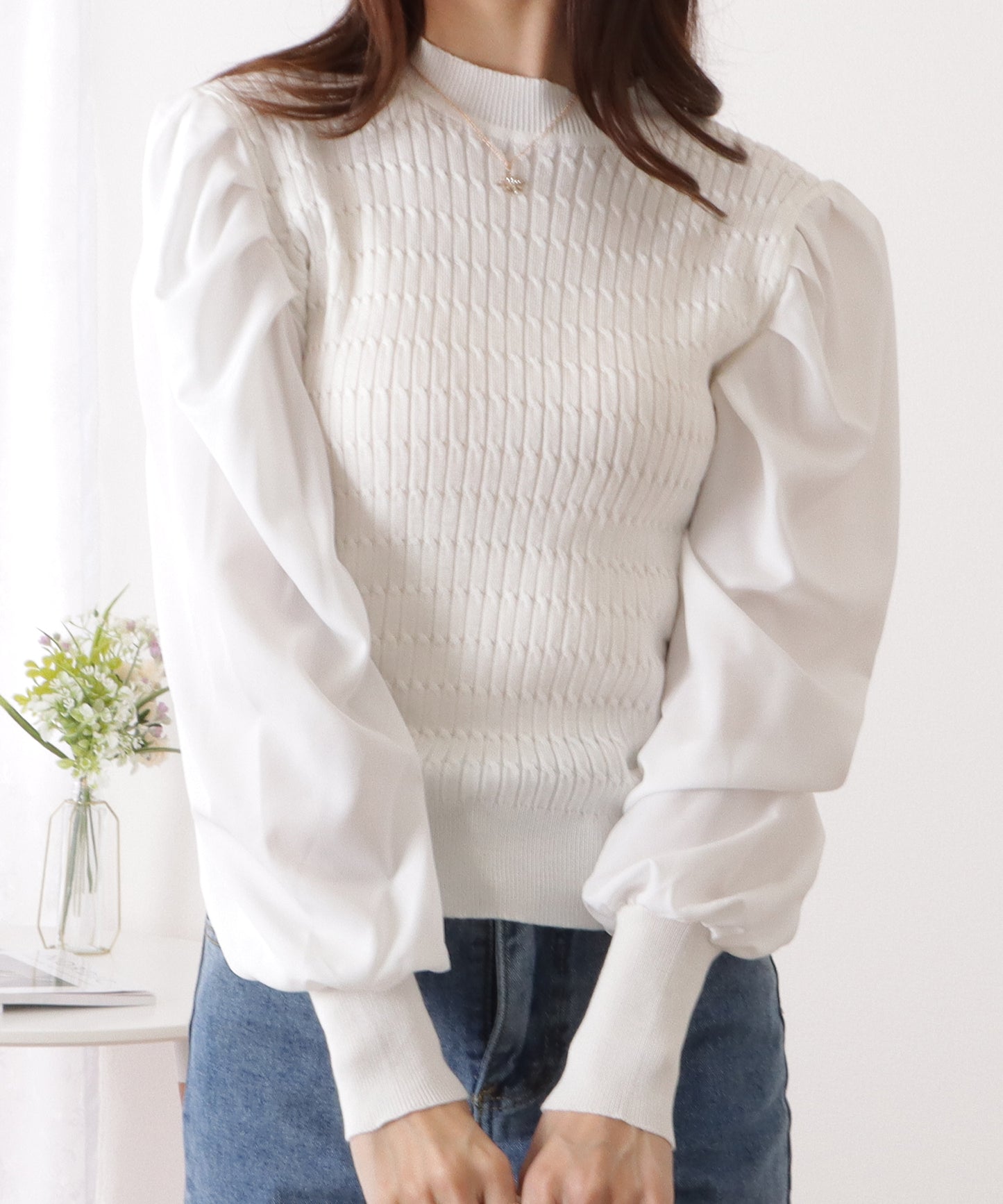 ケーブル柄パワーショルダードッキングトップス