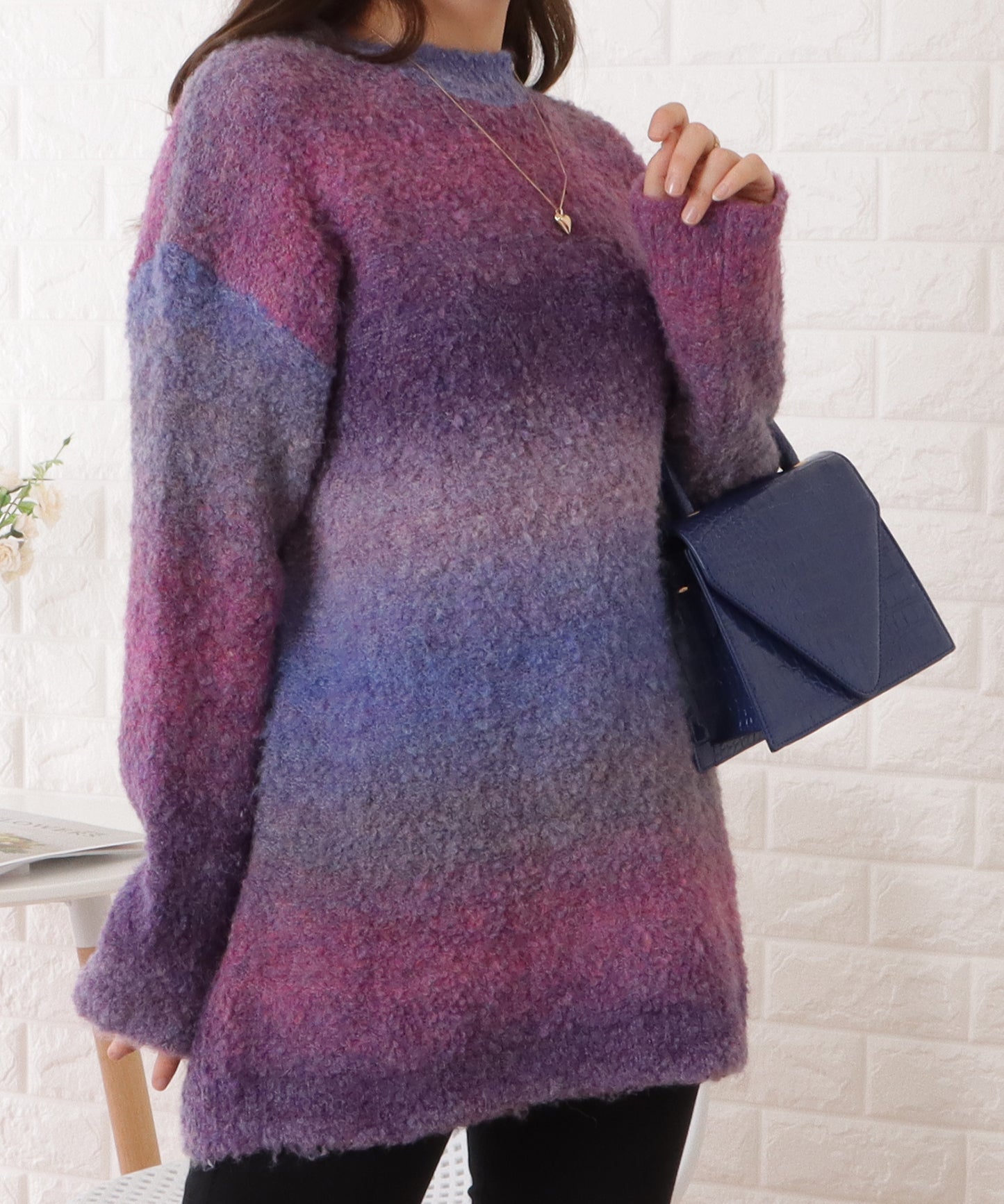 グラデーションカラーブークレーニットプルオーバー