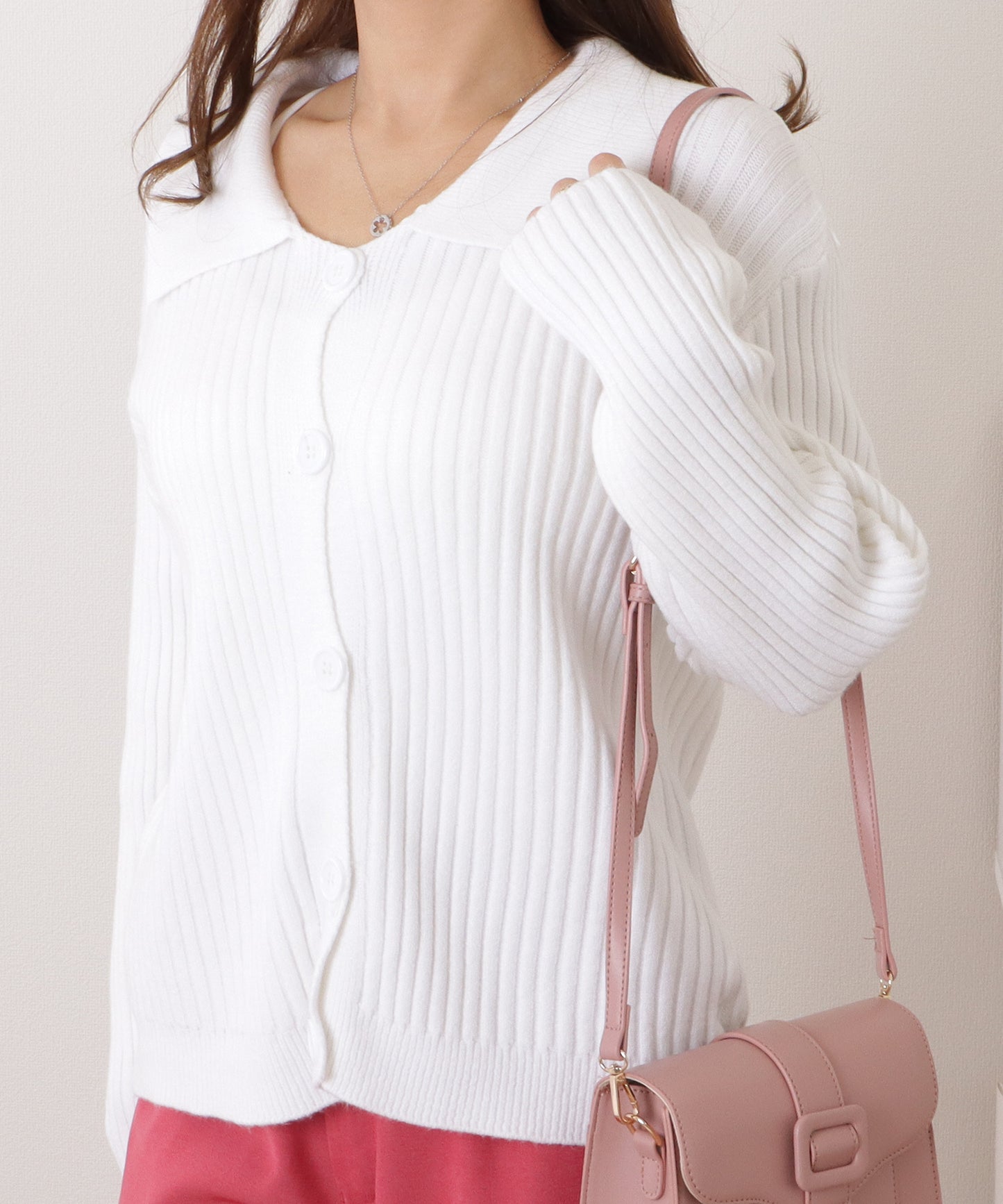 襟付きリブニットコンパクトカーディガン