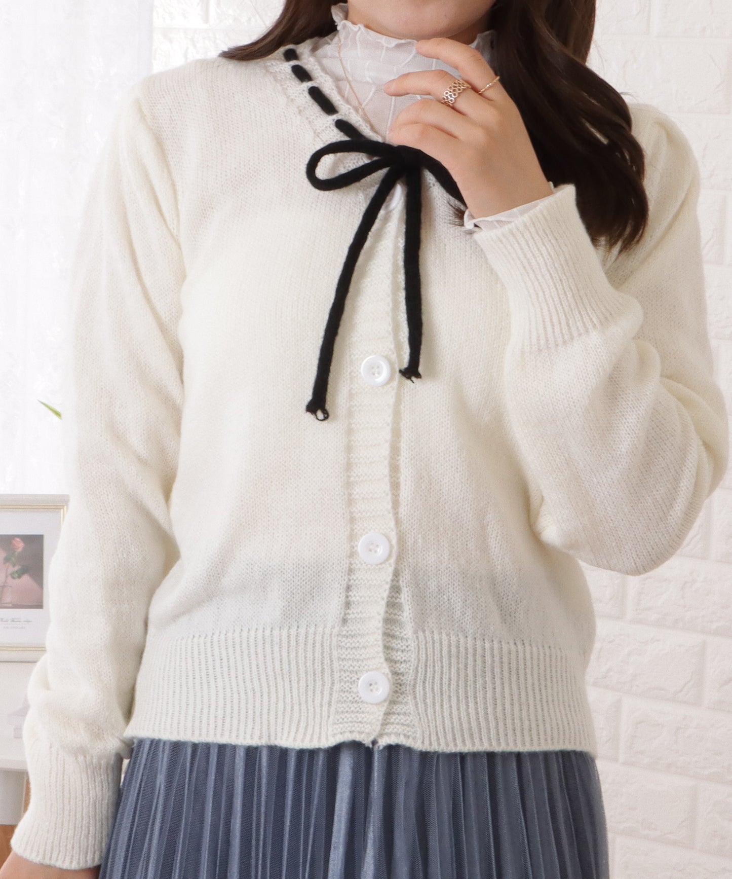 モヘアリボンコンパクトVネックニットカーディガン