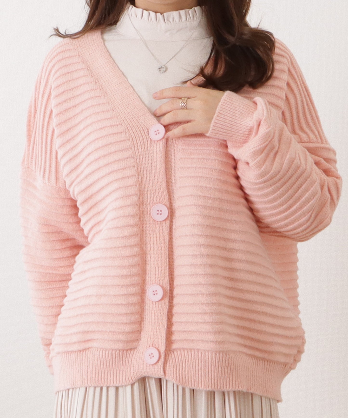 凸凹ボーターボリュームニットカーディガン