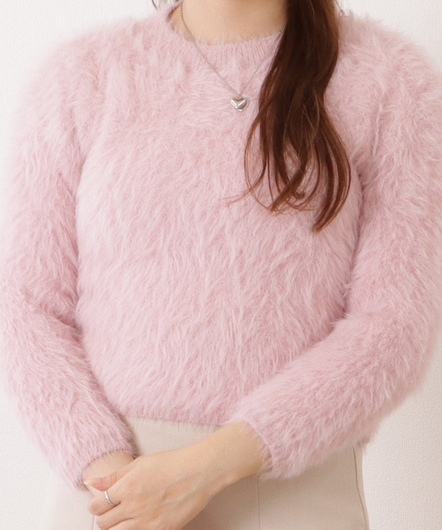 ラウンドネックシャギーニットコンパクト長袖プルオーバー