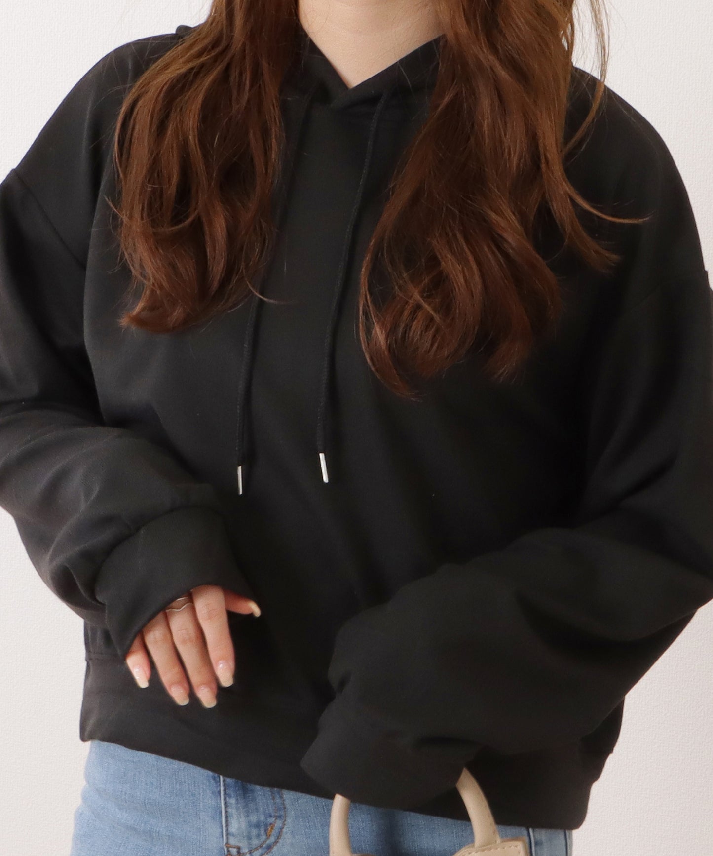 コンパクト長袖フーデットパーカープルオーバー