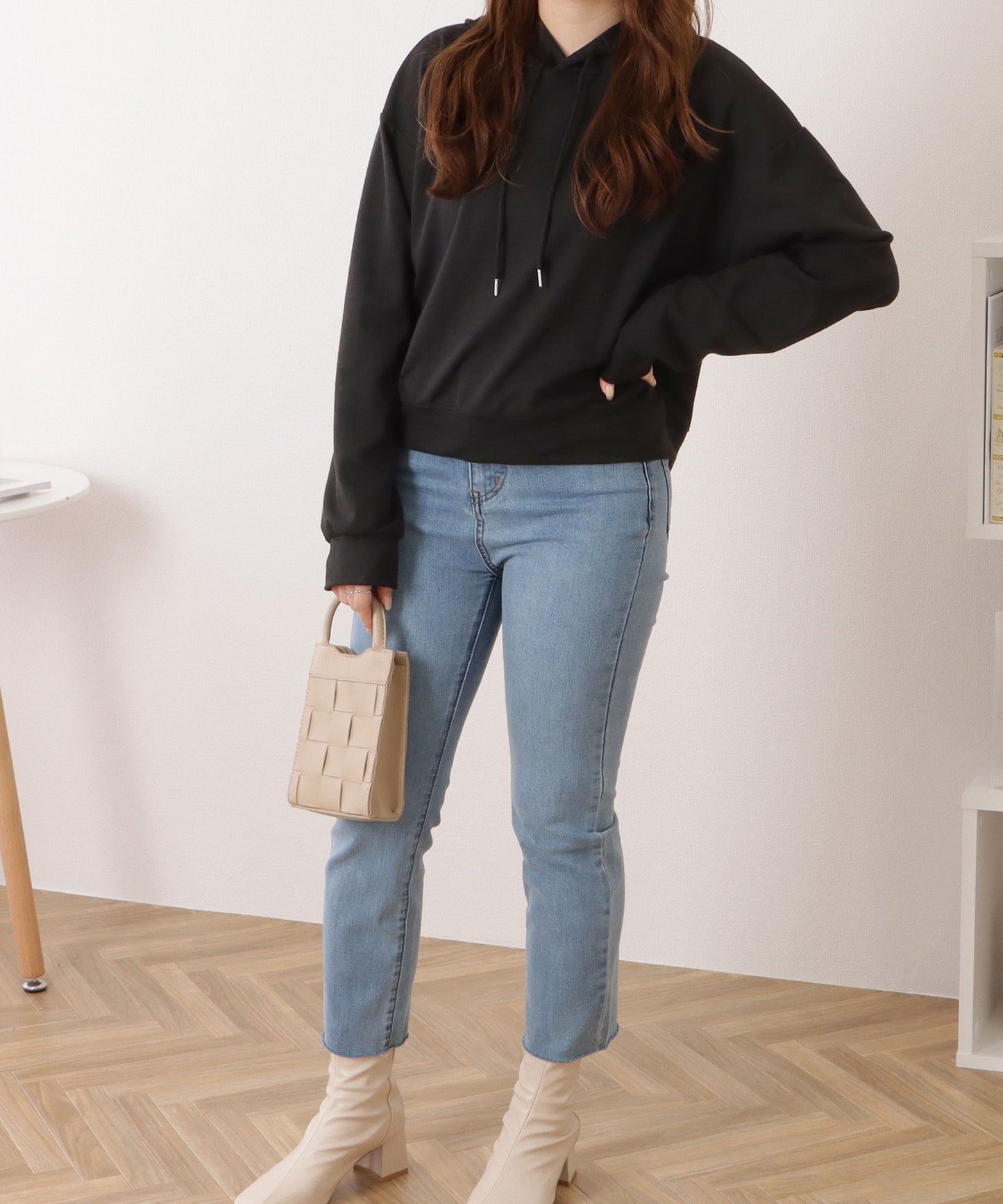 コンパクト長袖フーデットパーカープルオーバー