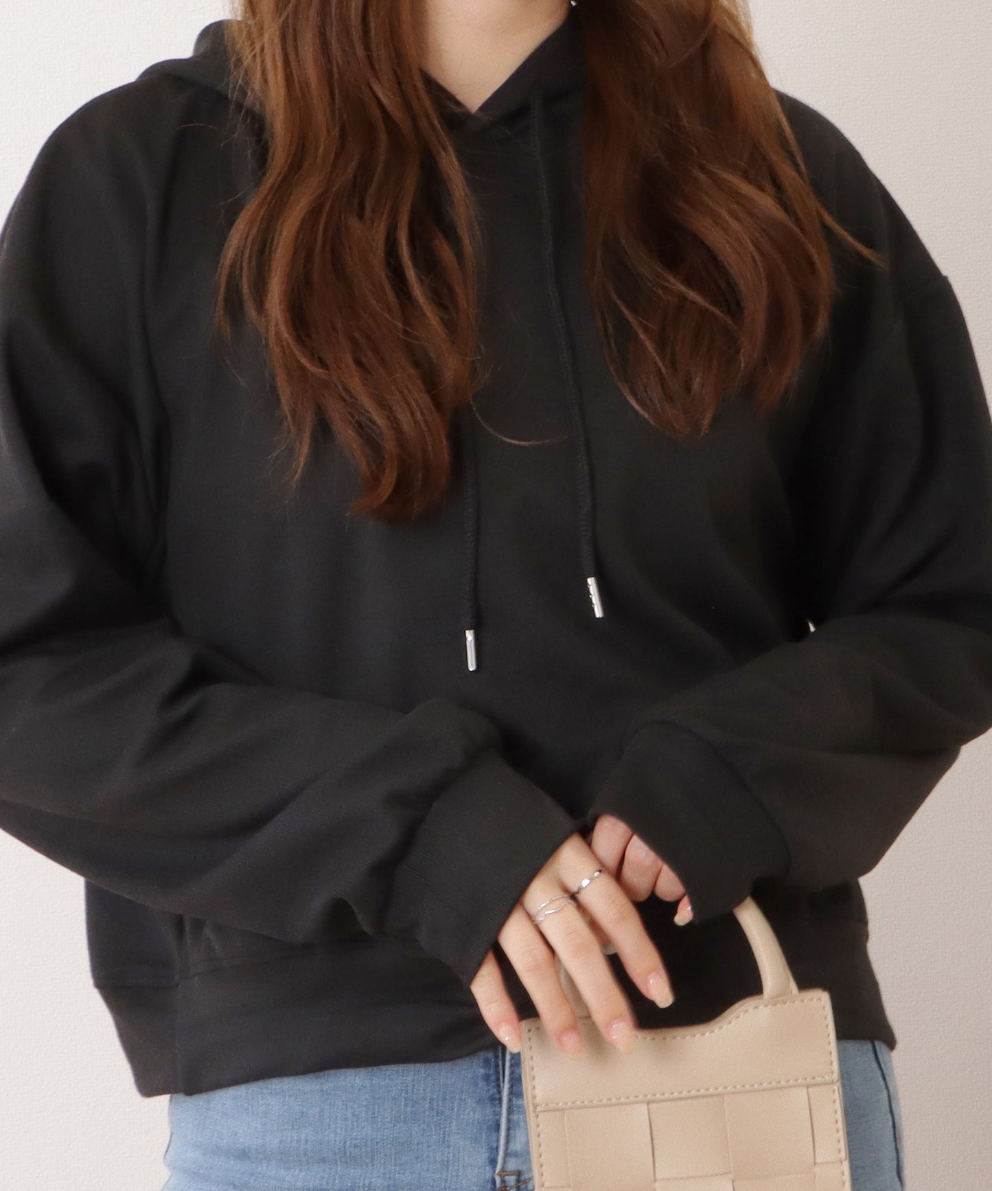 コンパクト長袖フーデットパーカープルオーバー