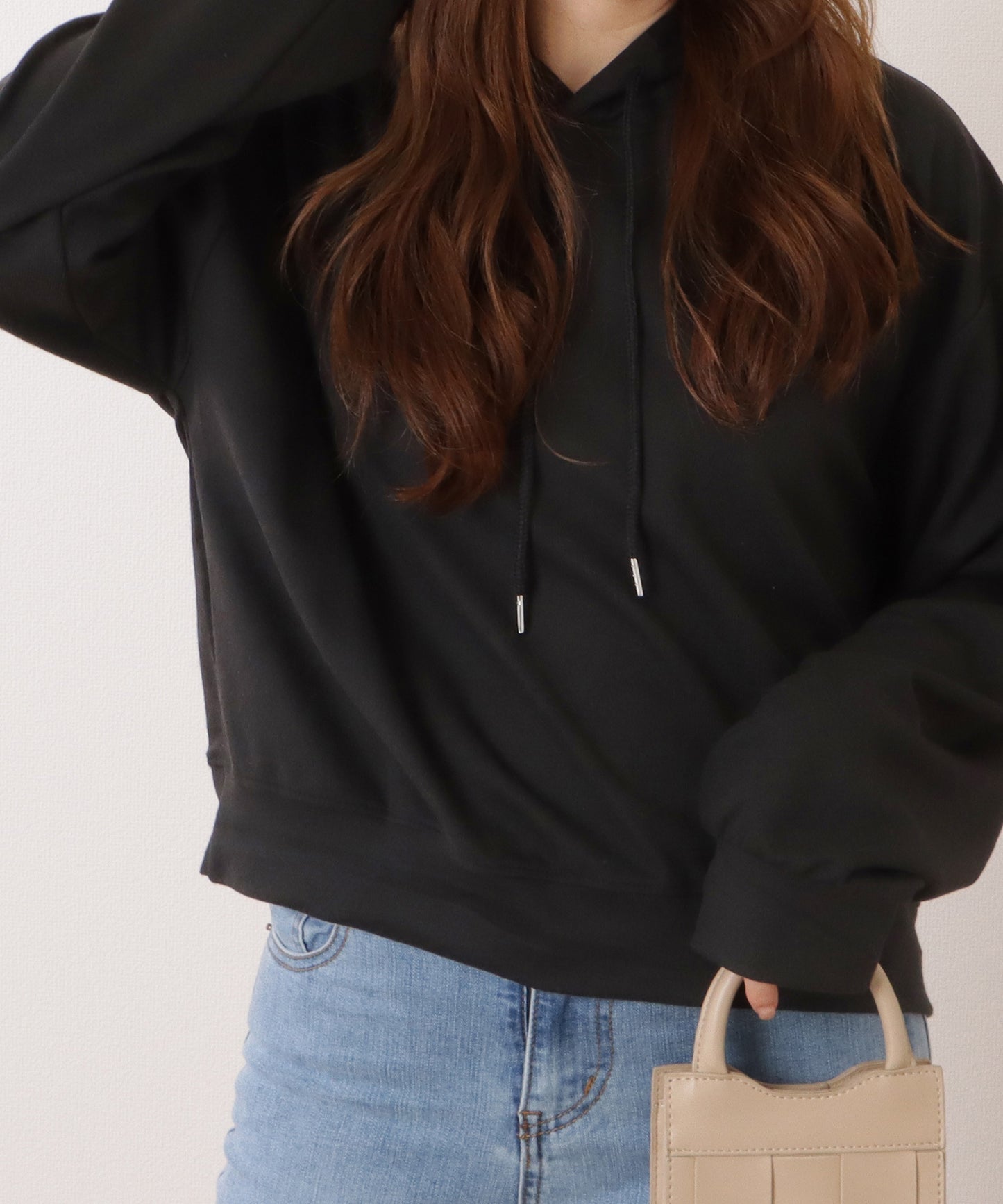 コンパクト長袖フーデットパーカープルオーバー