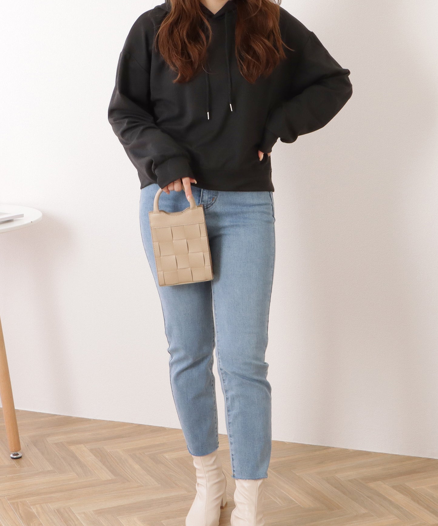 コンパクト長袖フーデットパーカープルオーバー