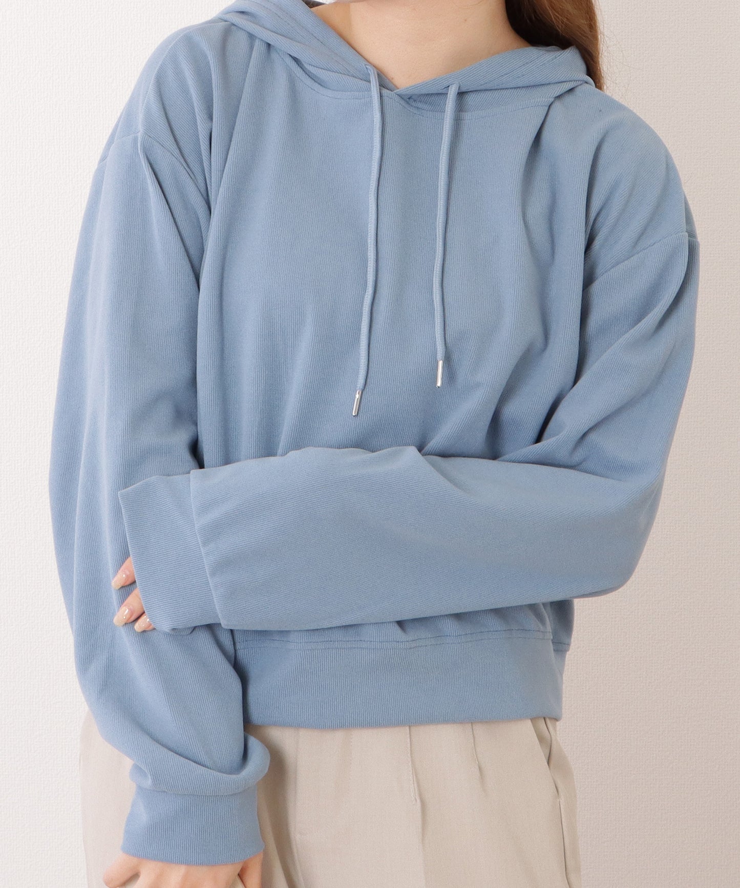 コンパクト長袖フーデットパーカープルオーバー