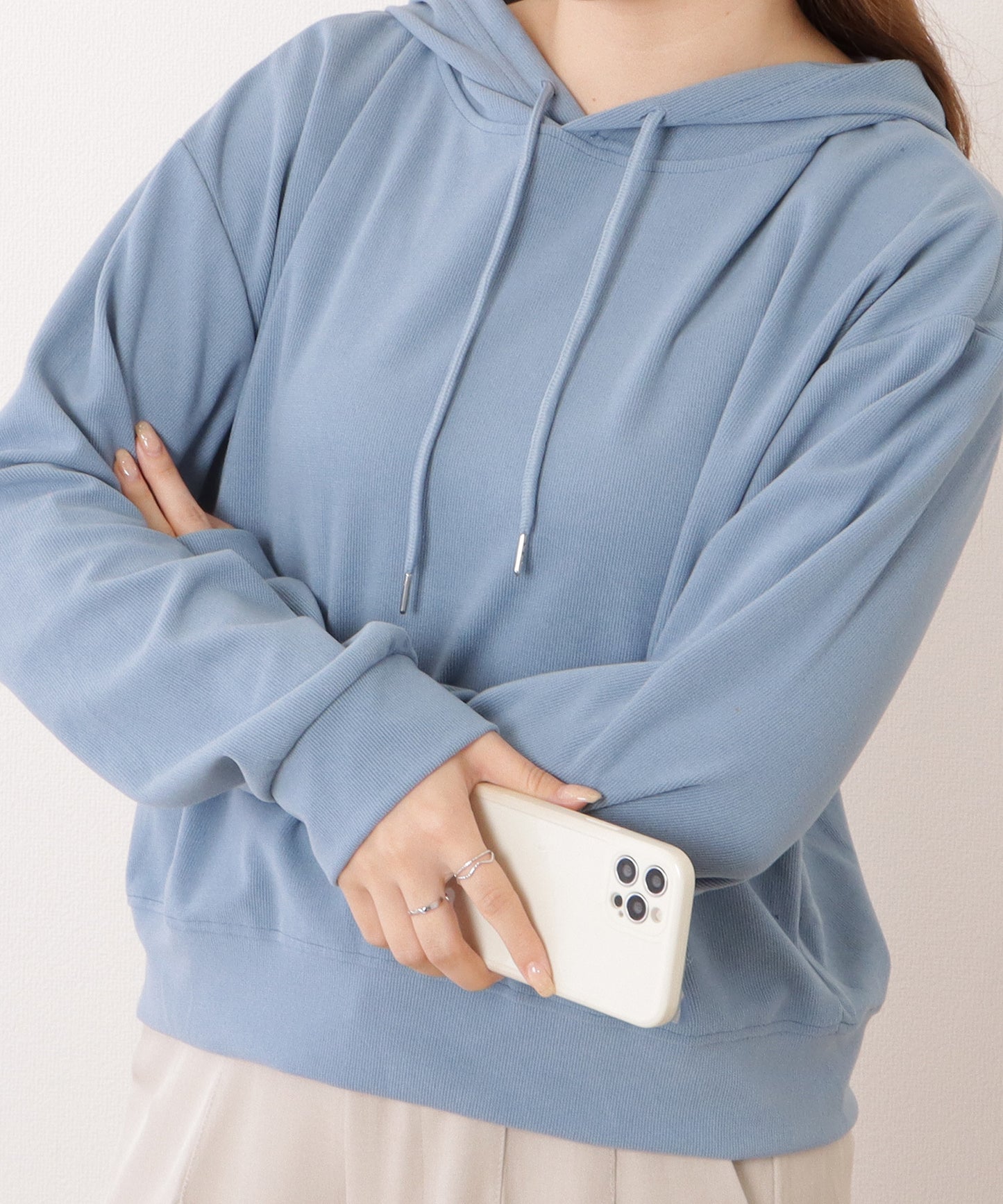 コンパクト長袖フーデットパーカープルオーバー