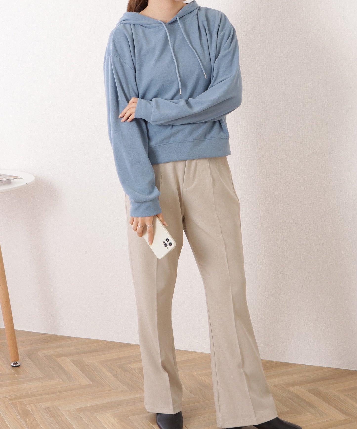 コンパクト長袖フーデットパーカープルオーバー