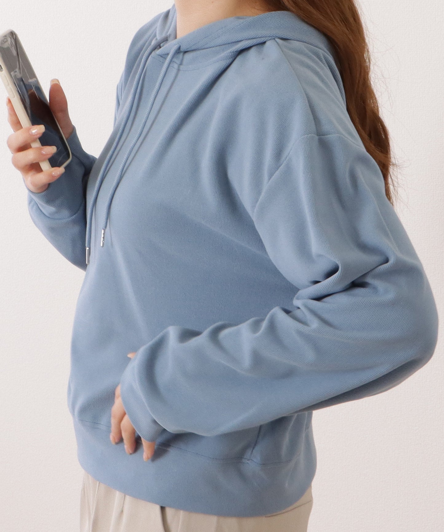 コンパクト長袖フーデットパーカープルオーバー