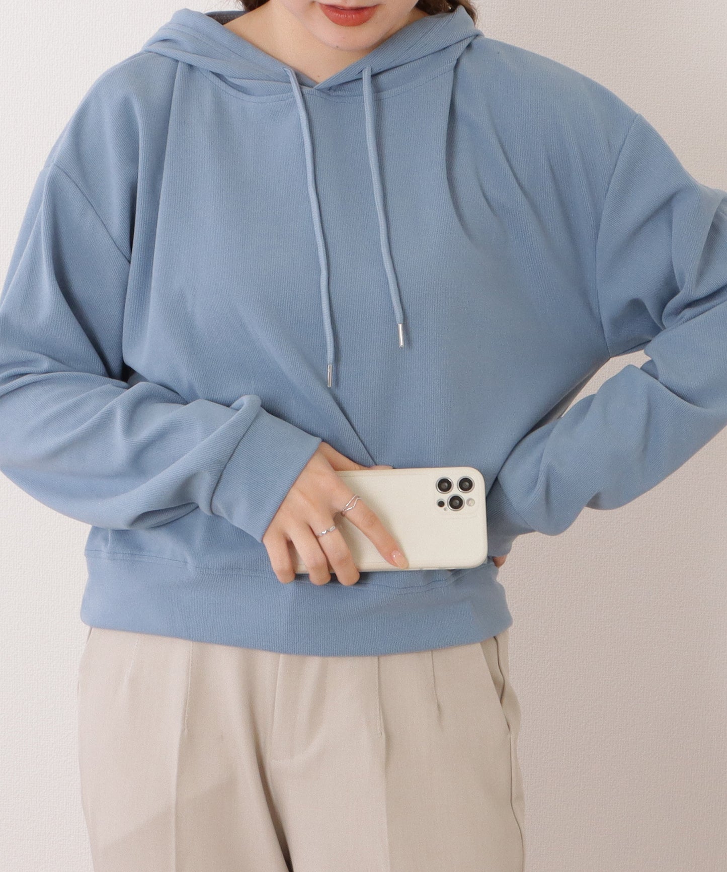 コンパクト長袖フーデットパーカープルオーバー