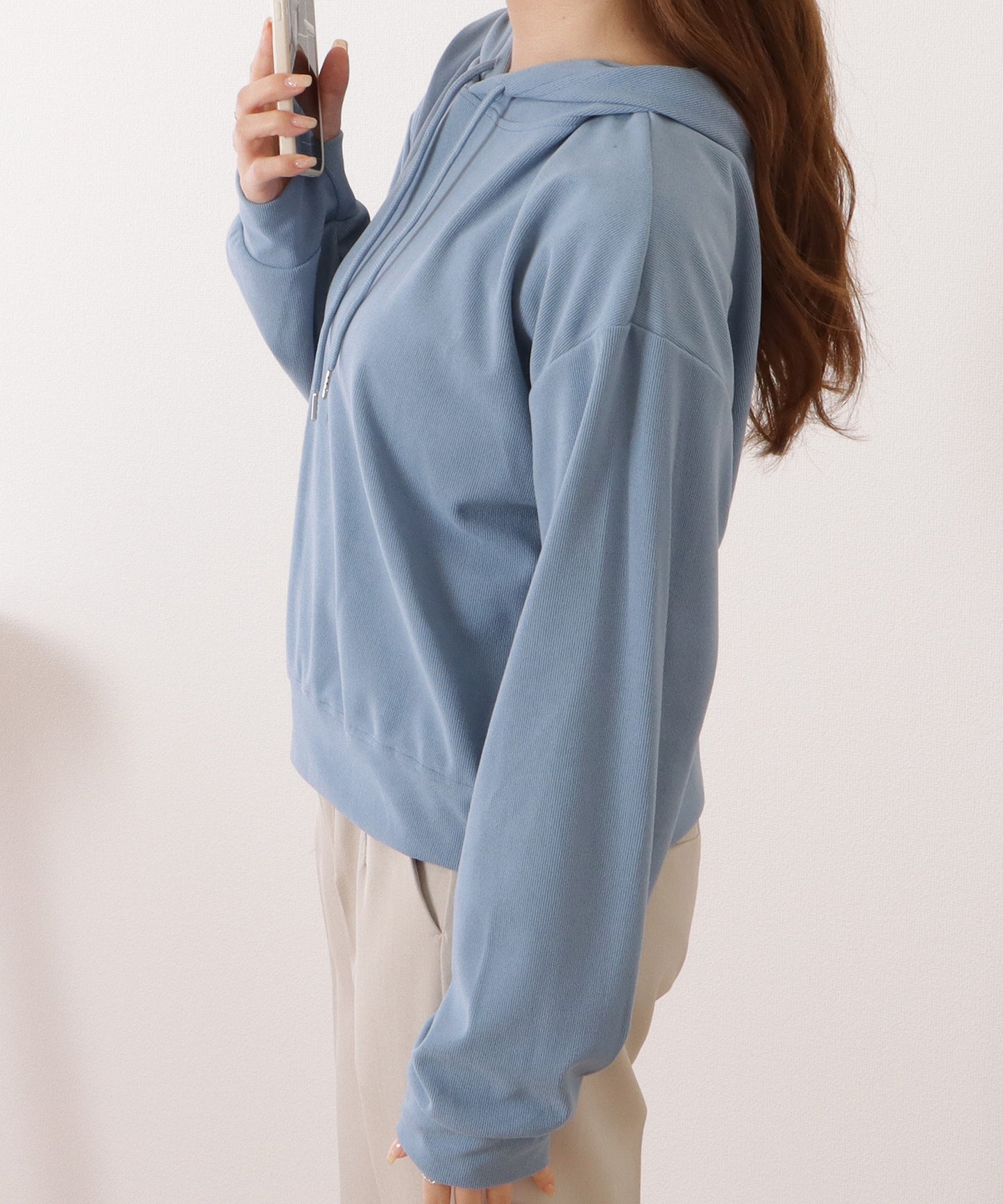 コンパクト長袖フーデットパーカープルオーバー