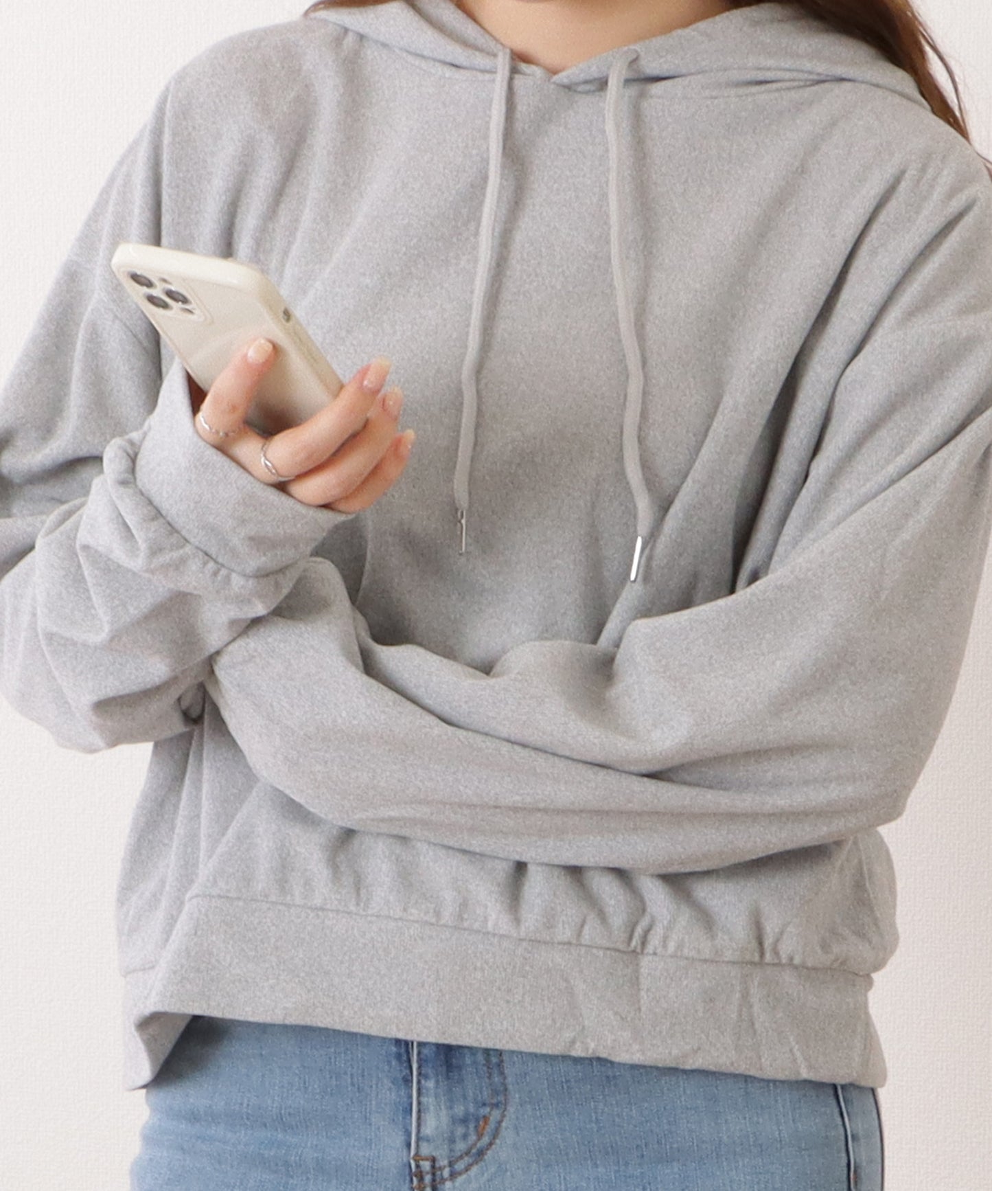 コンパクト長袖フーデットパーカープルオーバー