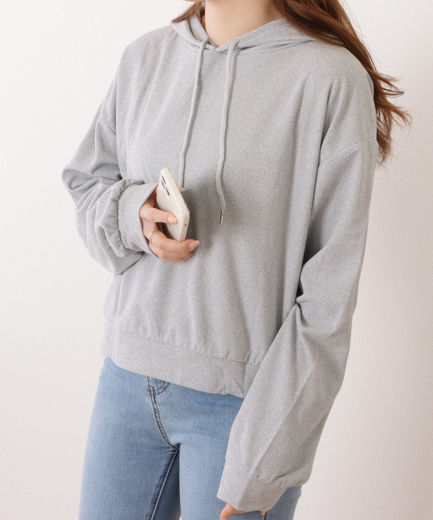 コンパクト長袖フーデットパーカープルオーバー