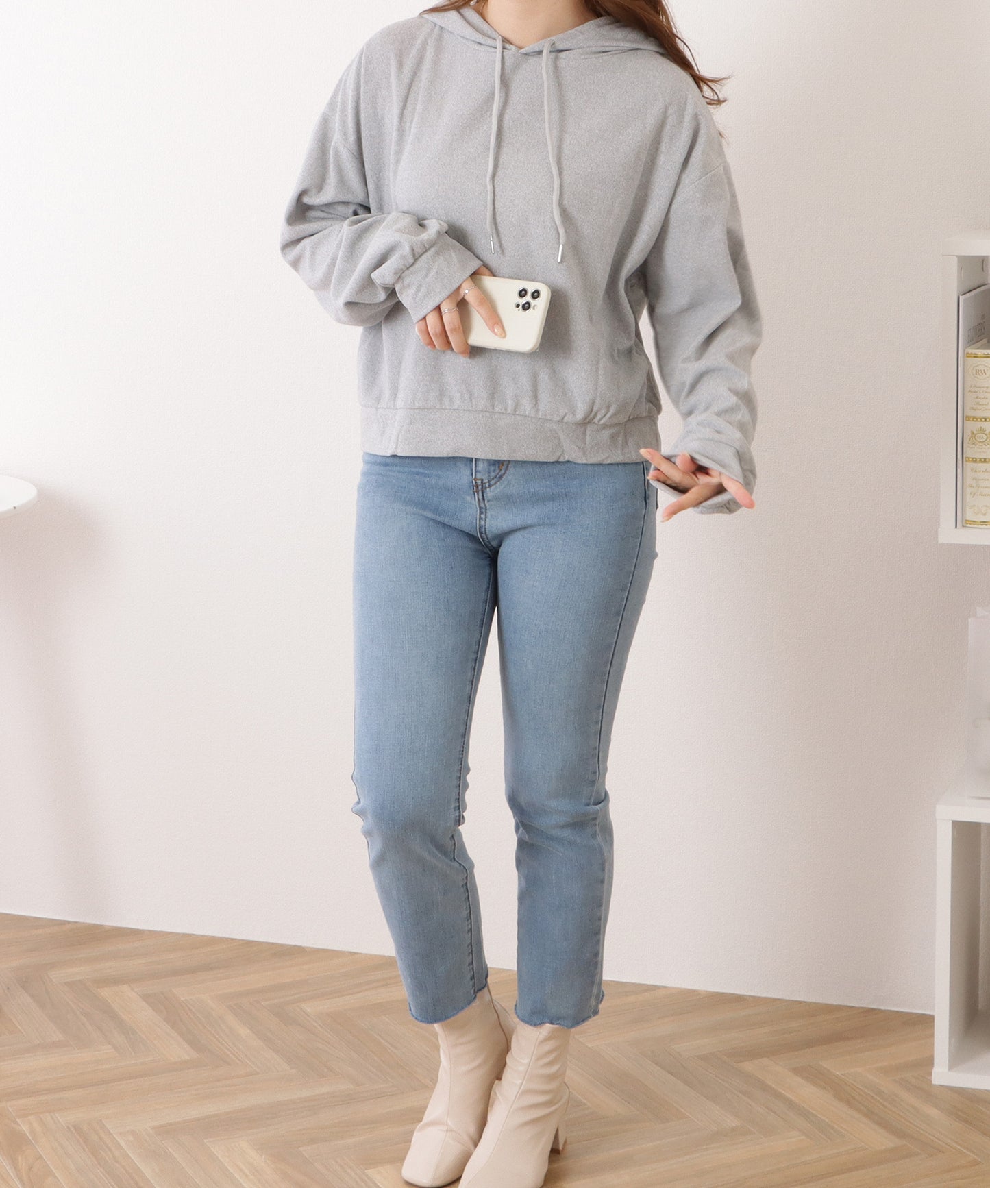 コンパクト長袖フーデットパーカープルオーバー