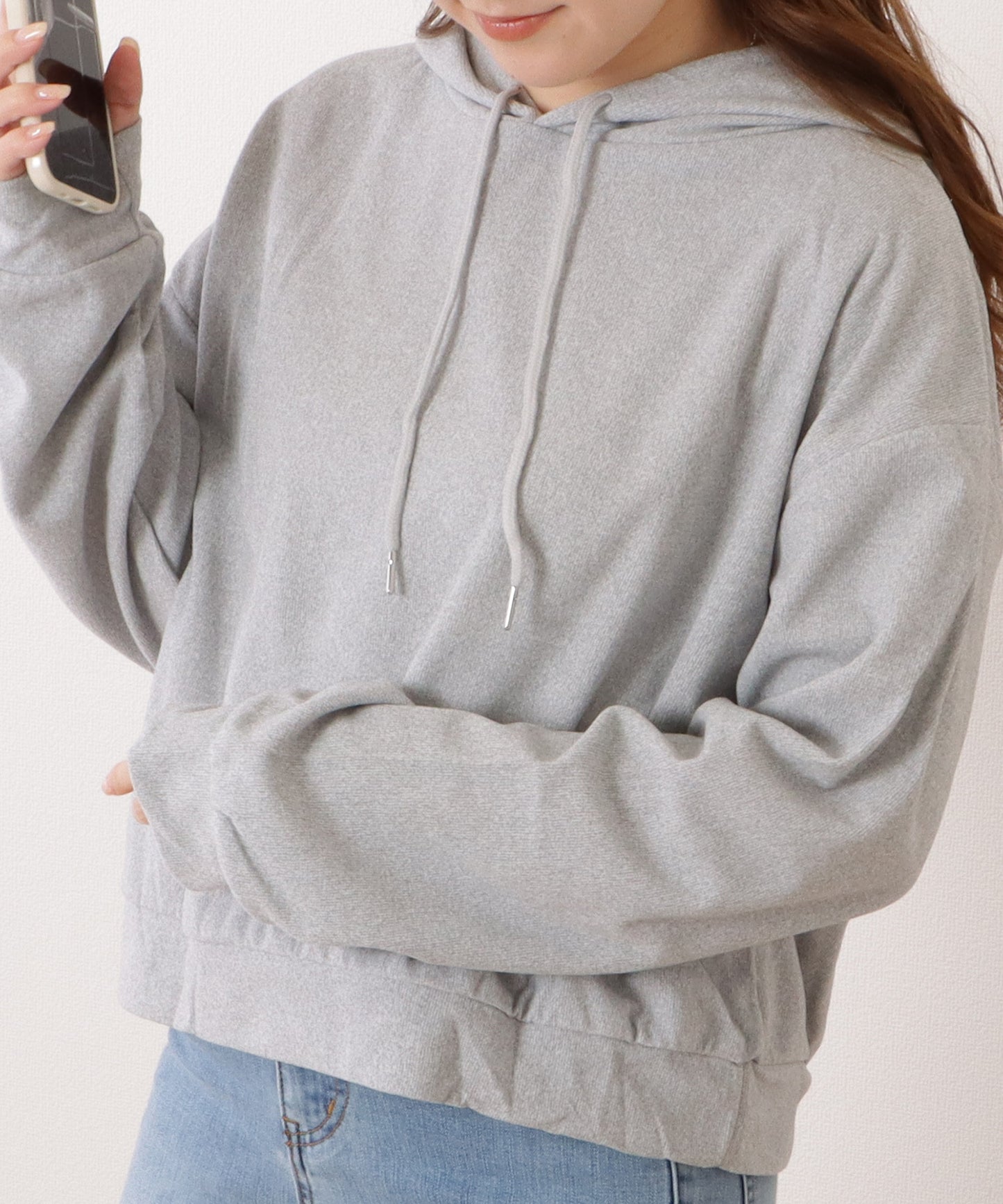 コンパクト長袖フーデットパーカープルオーバー