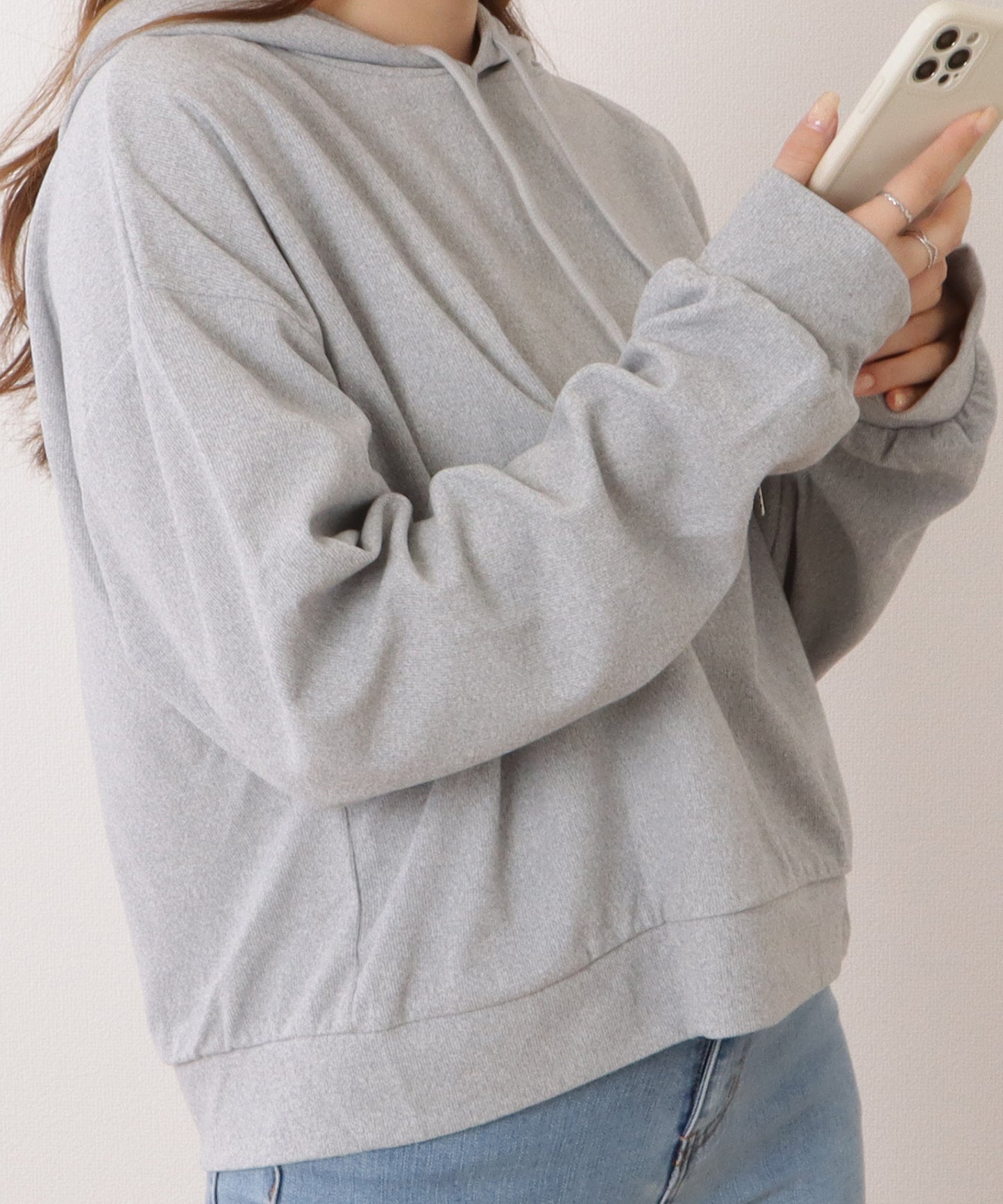 コンパクト長袖フーデットパーカープルオーバー