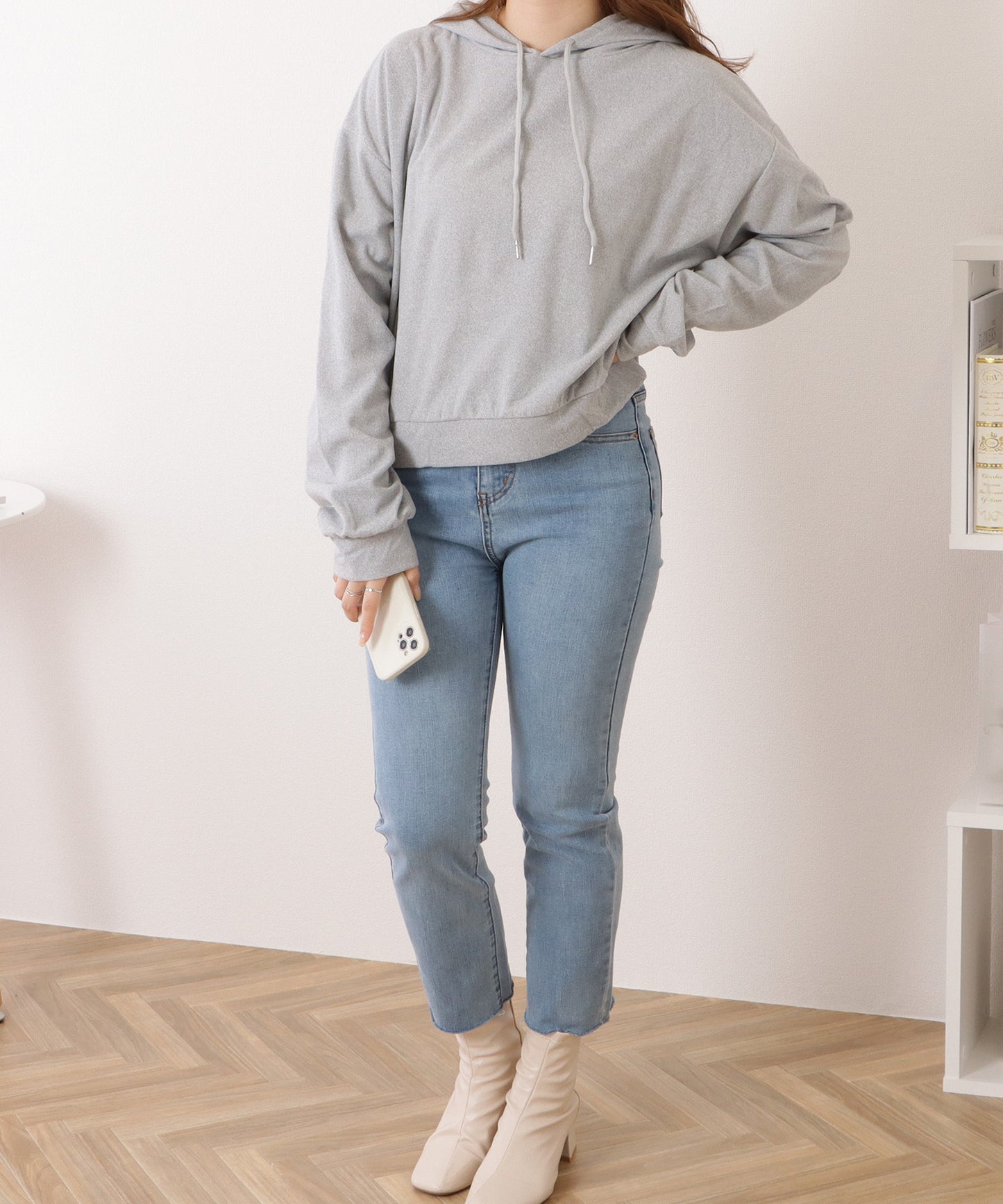 コンパクト長袖フーデットパーカープルオーバー