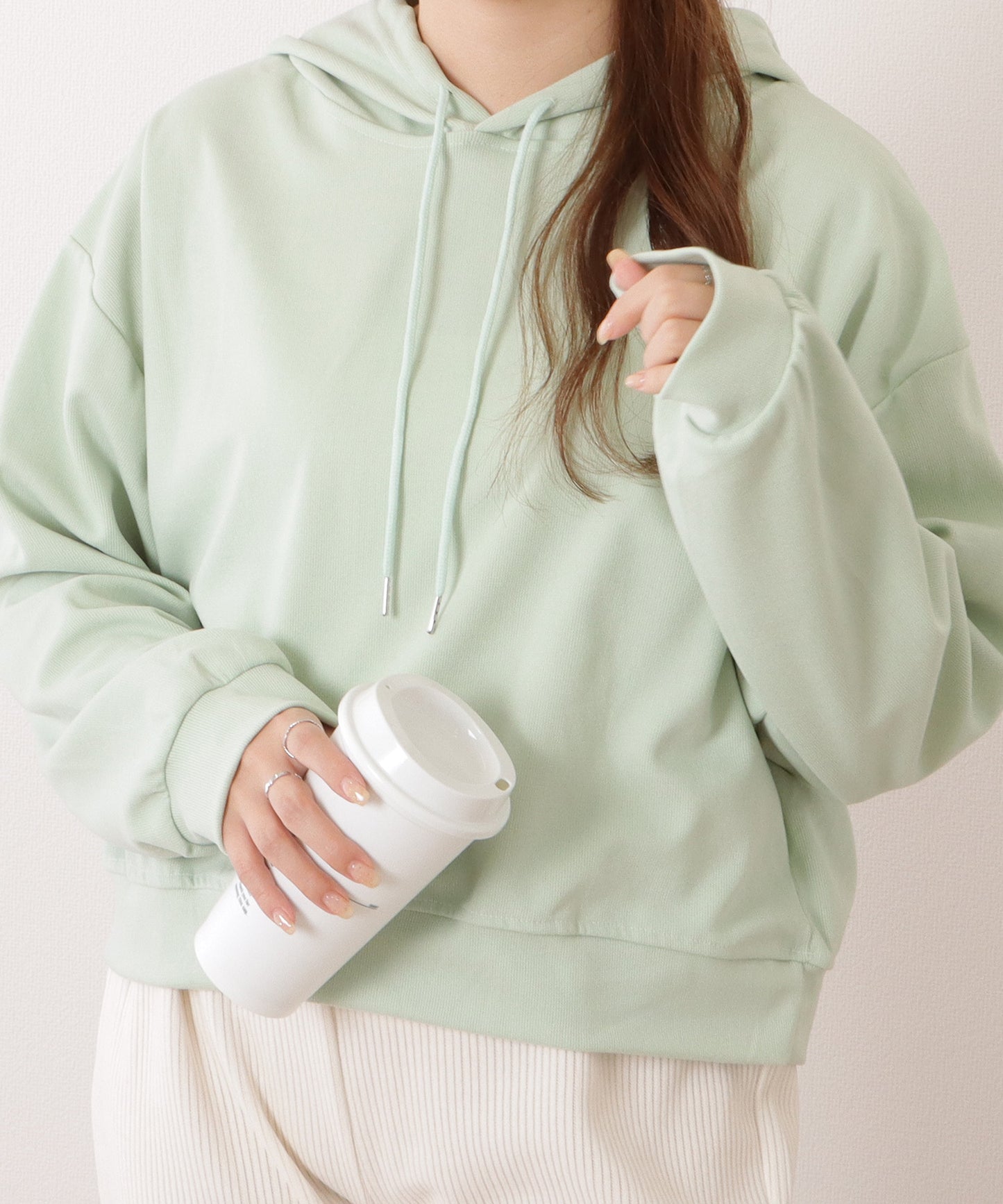 コンパクト長袖フーデットパーカープルオーバー