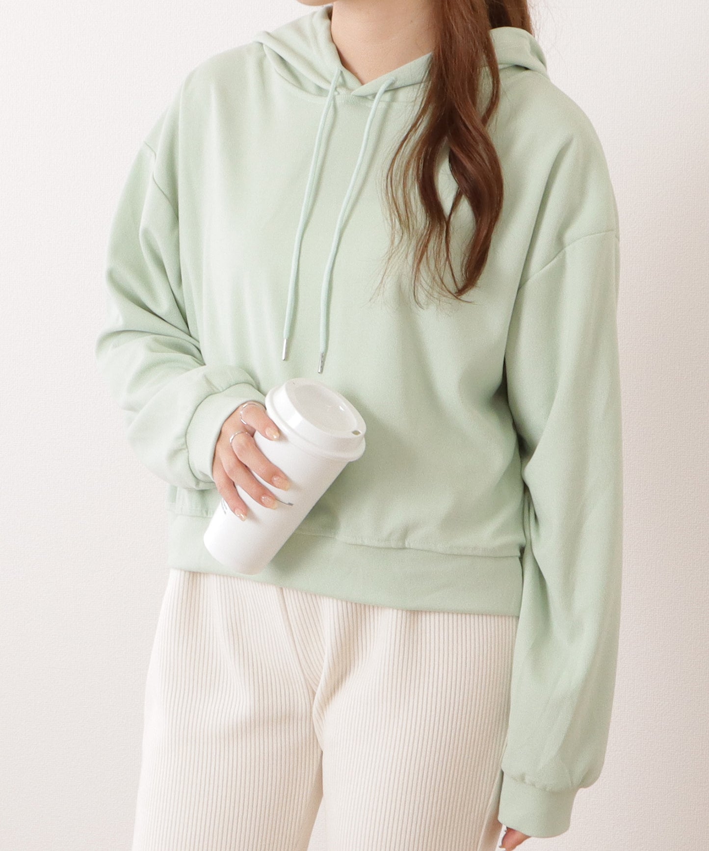 コンパクト長袖フーデットパーカープルオーバー