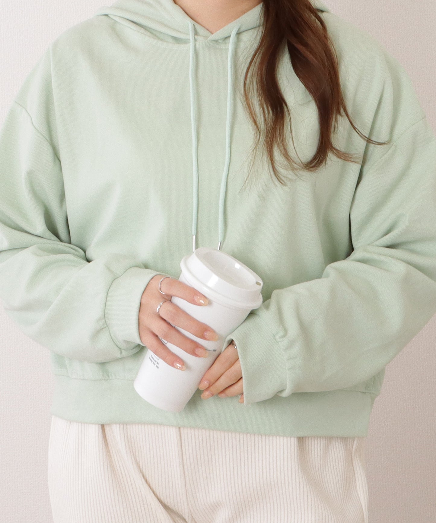 コンパクト長袖フーデットパーカープルオーバー