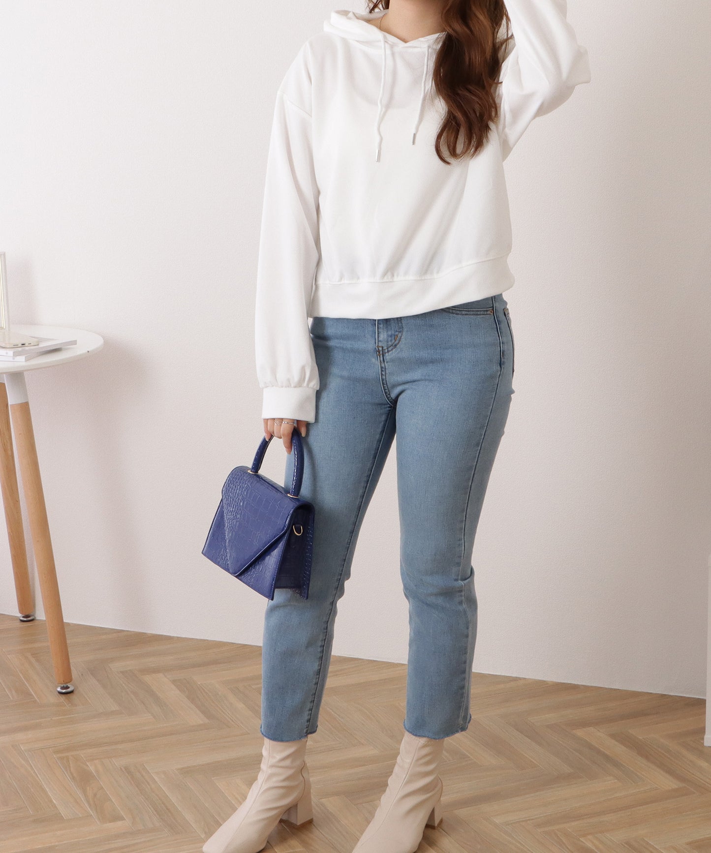 コンパクト長袖フーデットパーカープルオーバー