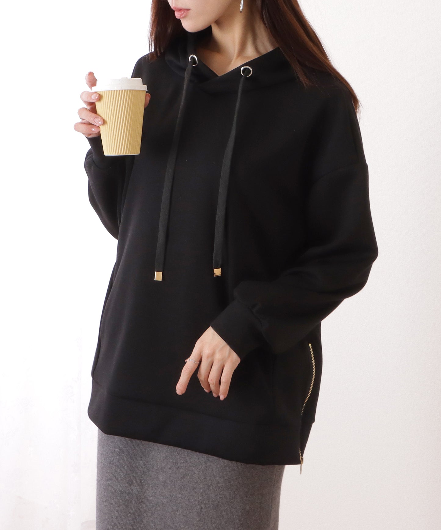 サイド ジップ ダンボール フーデット プルオーバー