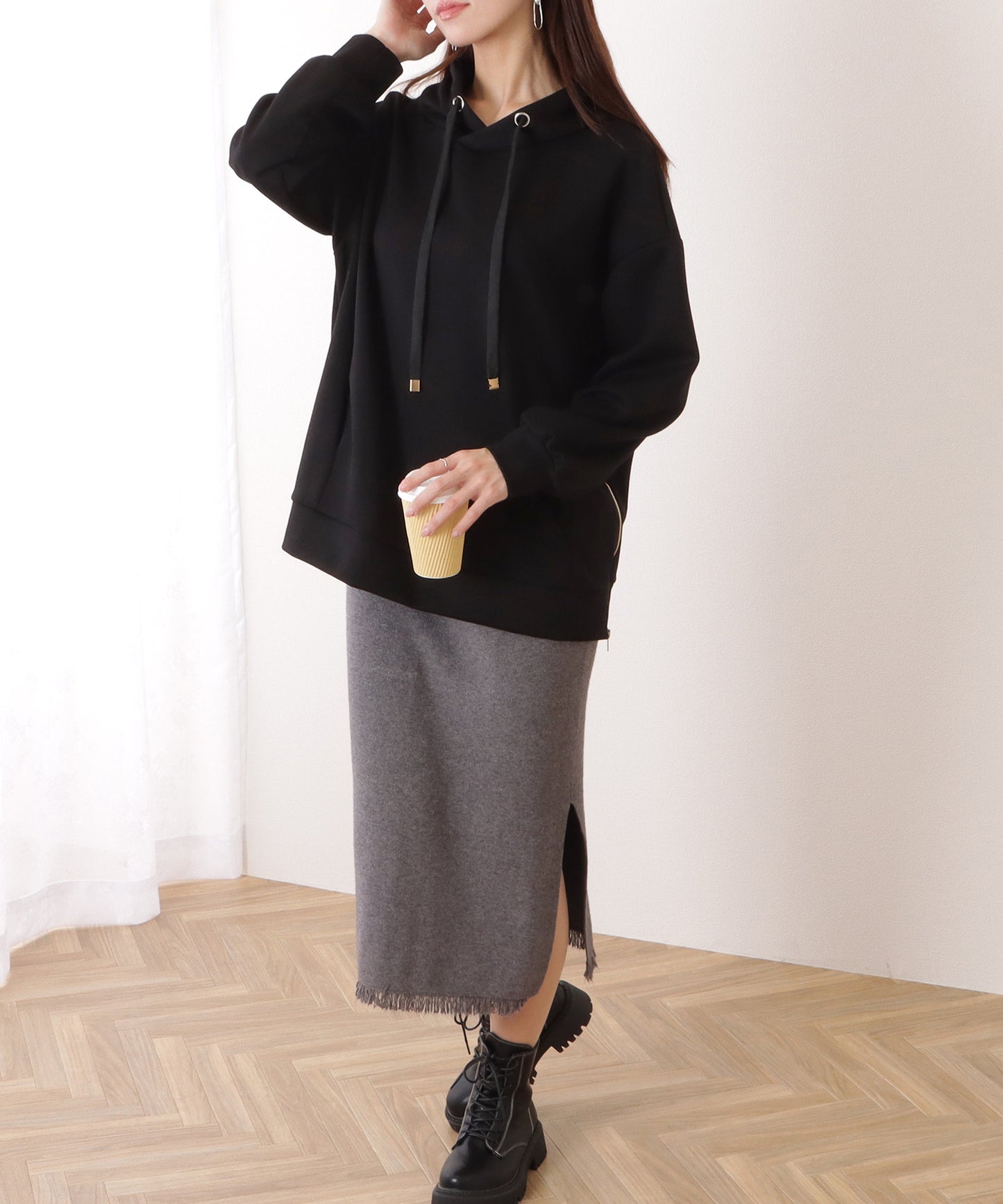 サイド ジップ ダンボール フーデット プルオーバー