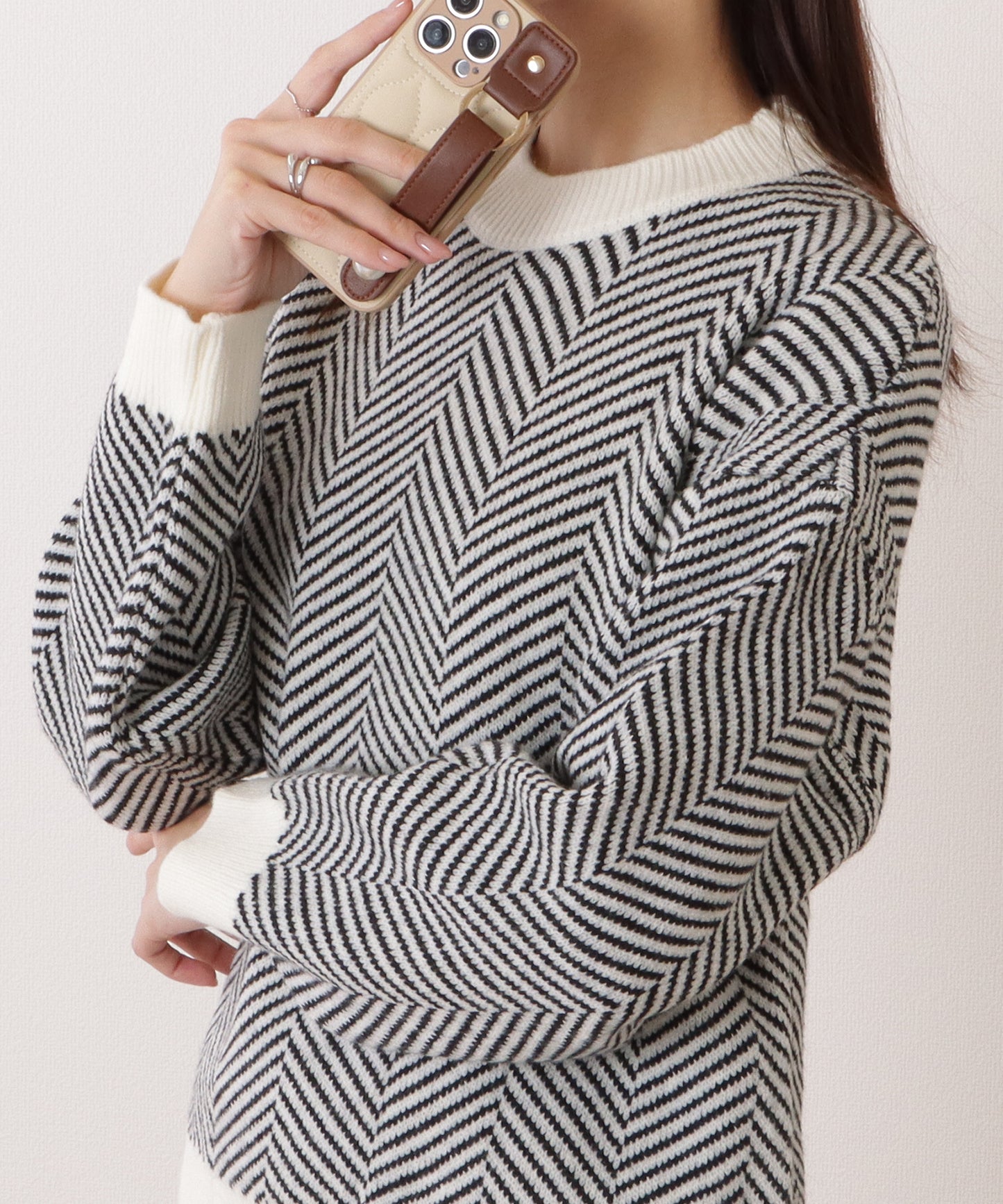 ヘリンボーン柄 オーバー サイズ ニット プルオーバー