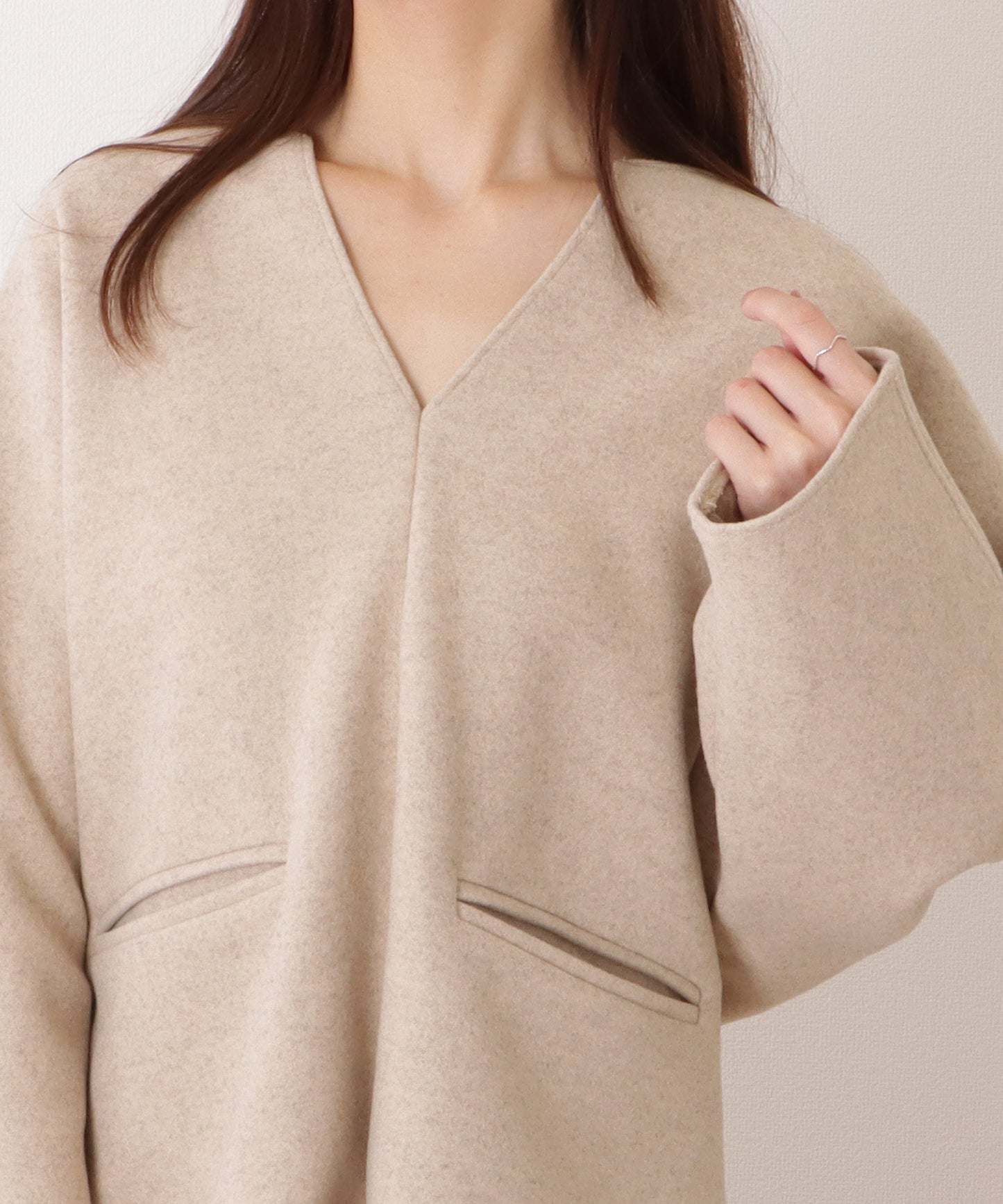 ウールライク キーネック 長袖 ビッグ プルオーバー