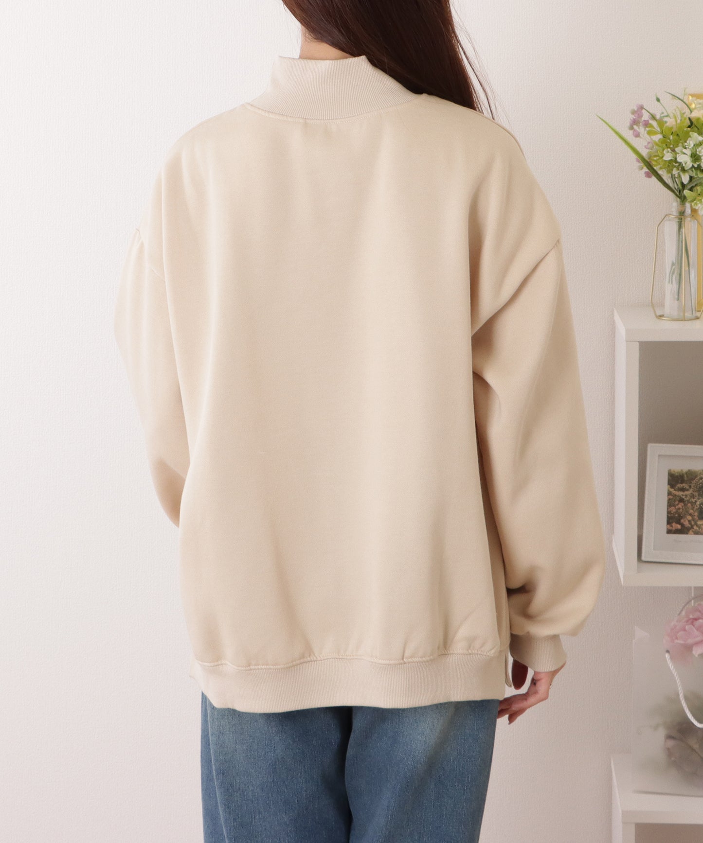 ハイネック サイド スリット ボリューム スリーブ プルオーバー