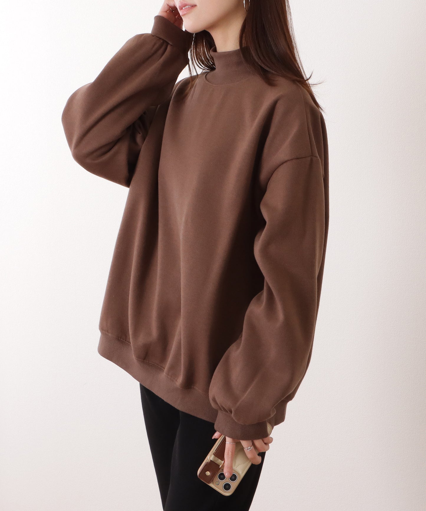 ハイネック サイド スリット ボリューム スリーブ プルオーバー