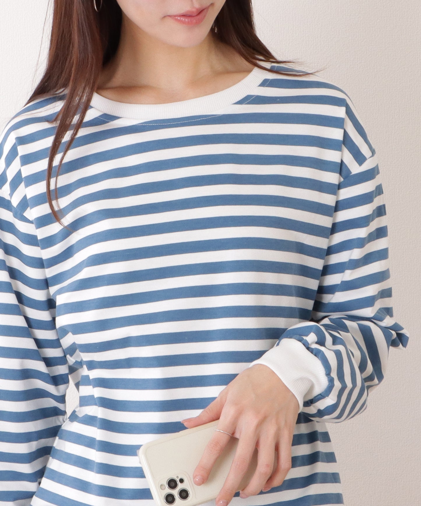 オーバー サイズ クルーネック ボーダー トレーナー