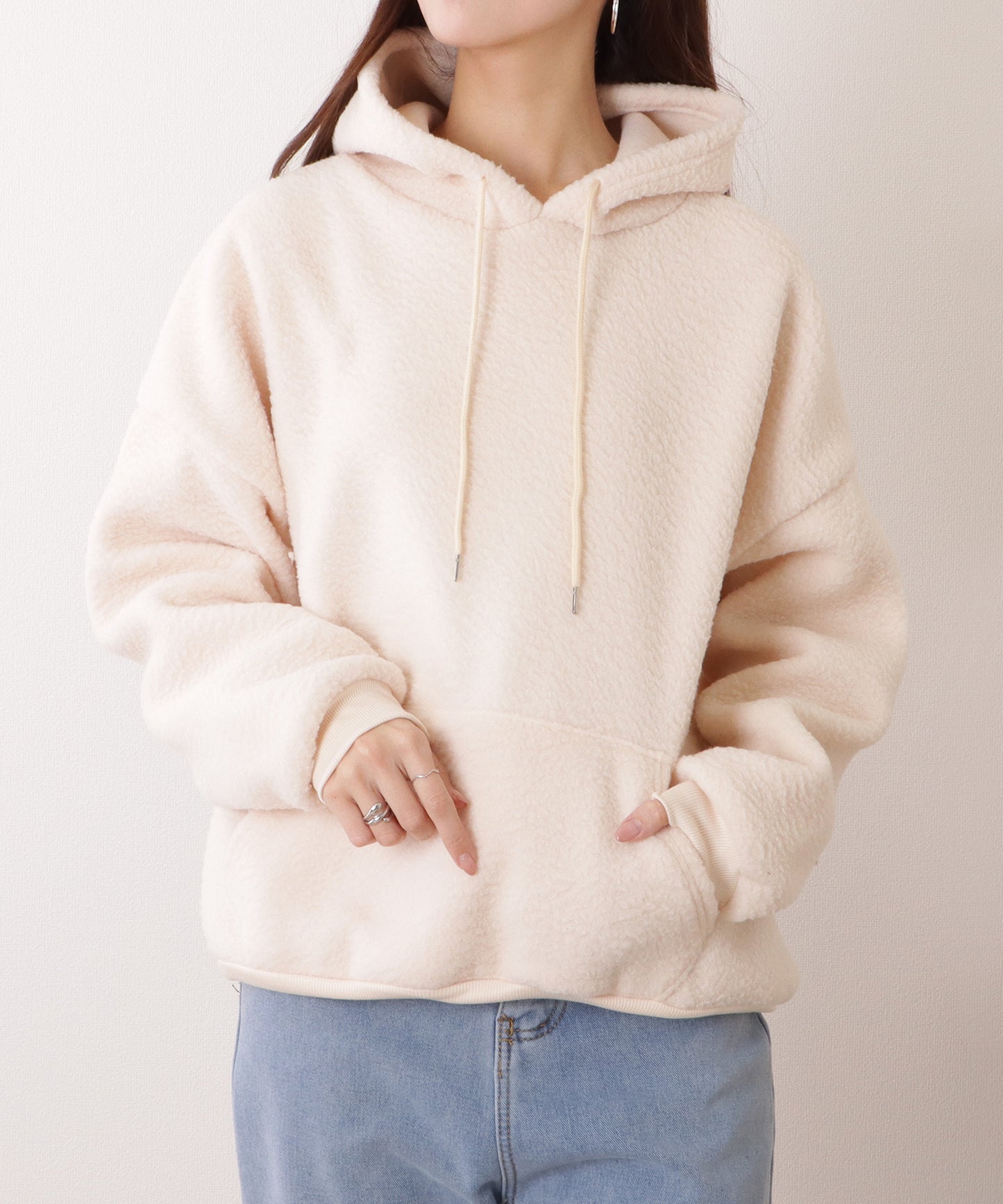 オーバー サイズ フーデット ボア パーカー