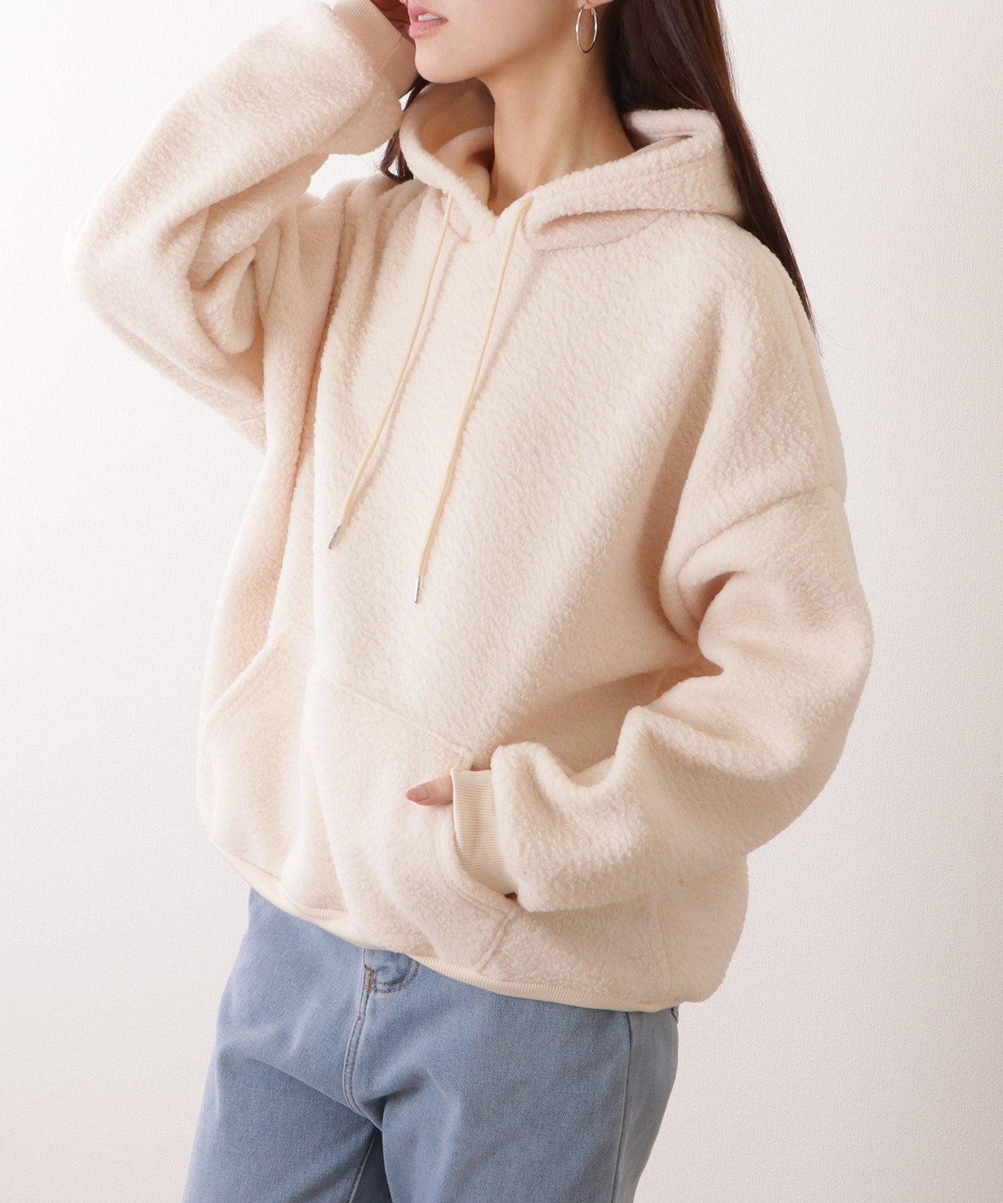 オーバー サイズ フーデット ボア パーカー