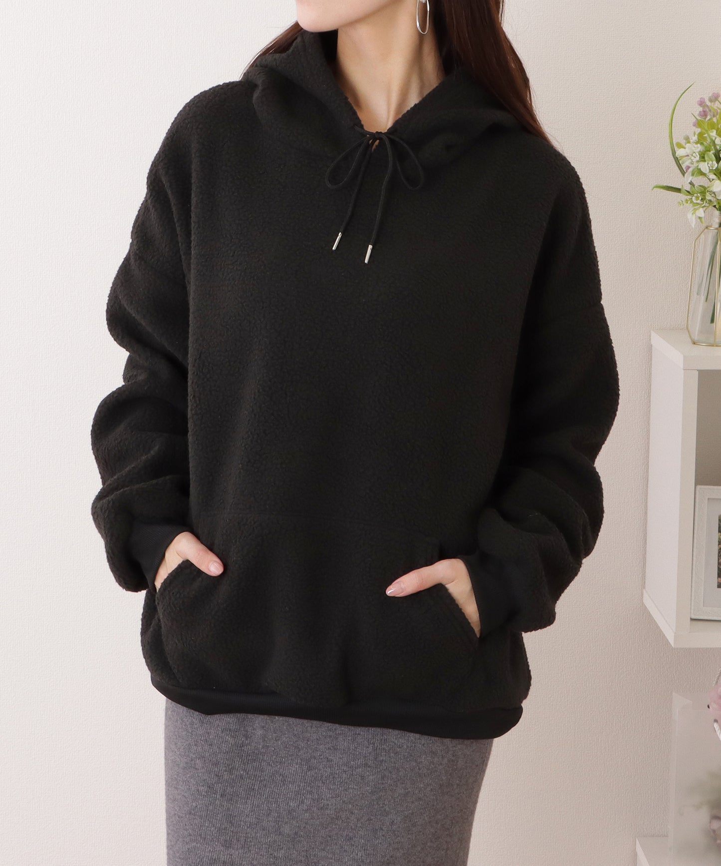 オーバー サイズ フーデット ボア パーカー