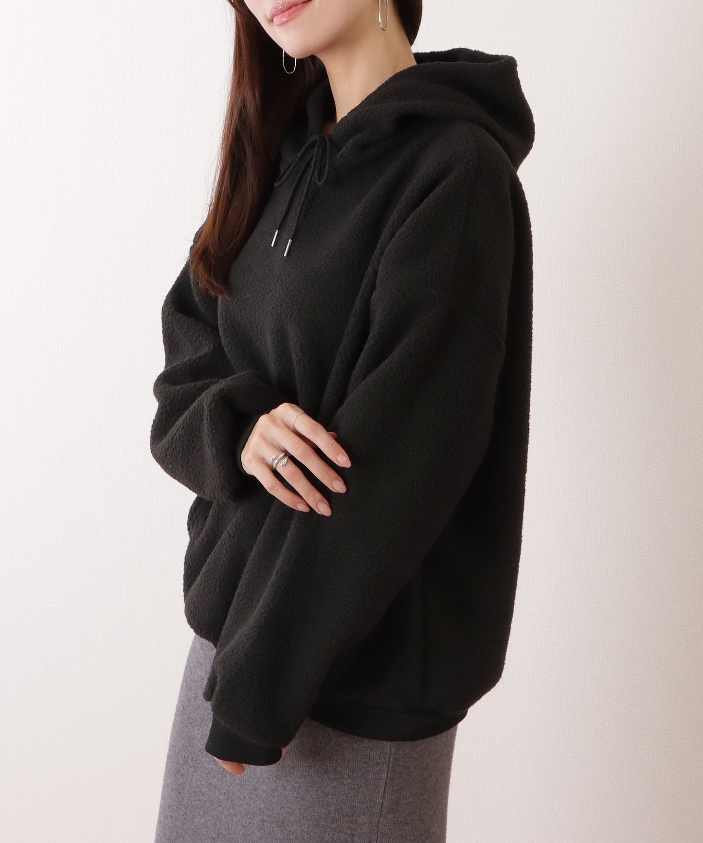 オーバー サイズ フーデット ボア パーカー