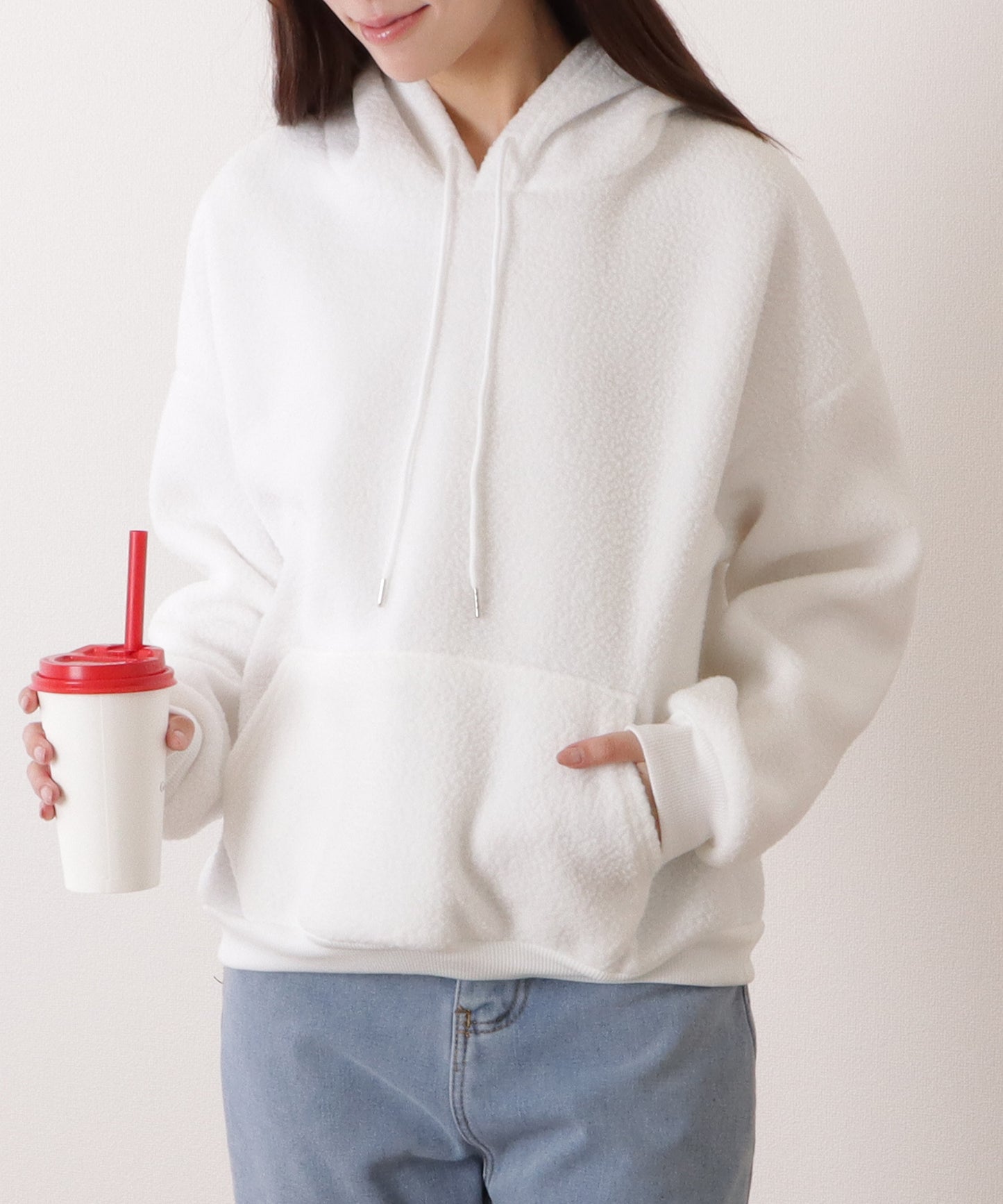 オーバー サイズ フーデット ボア パーカー